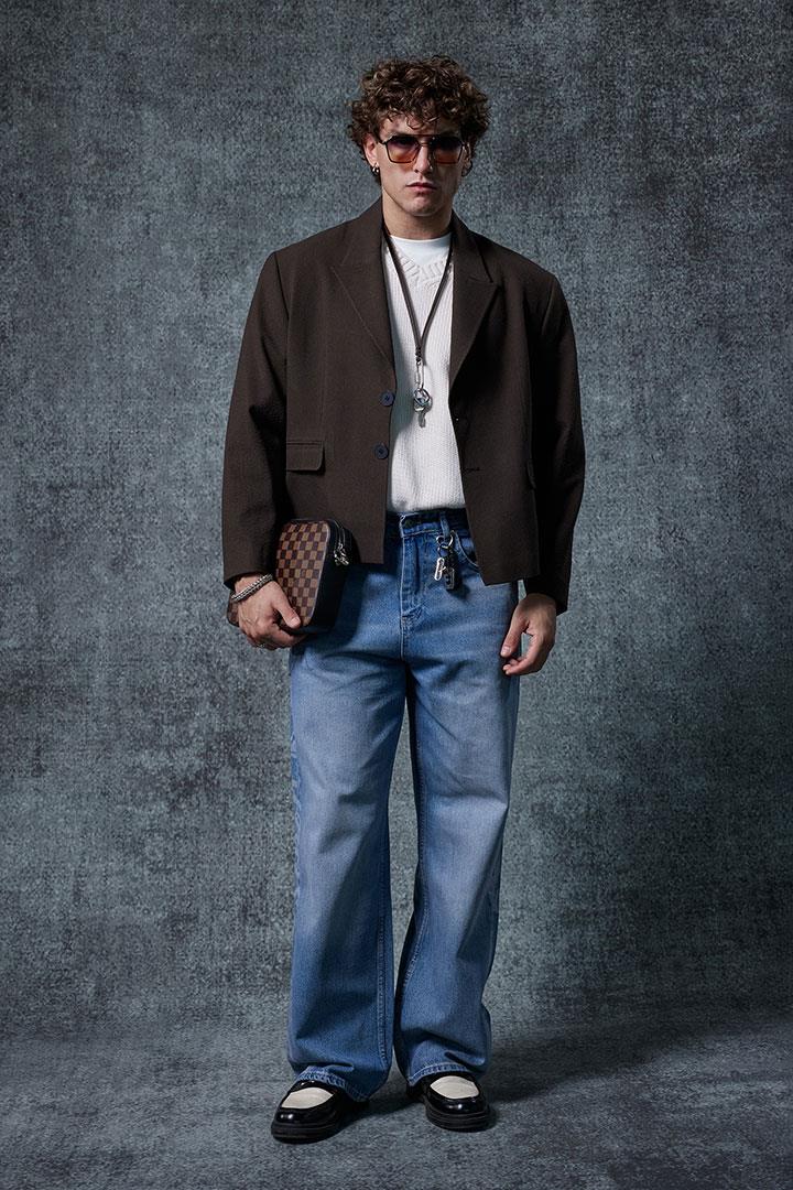 Erkek Boxy Fit Düğmeli Blazer Ceket Kahverengi