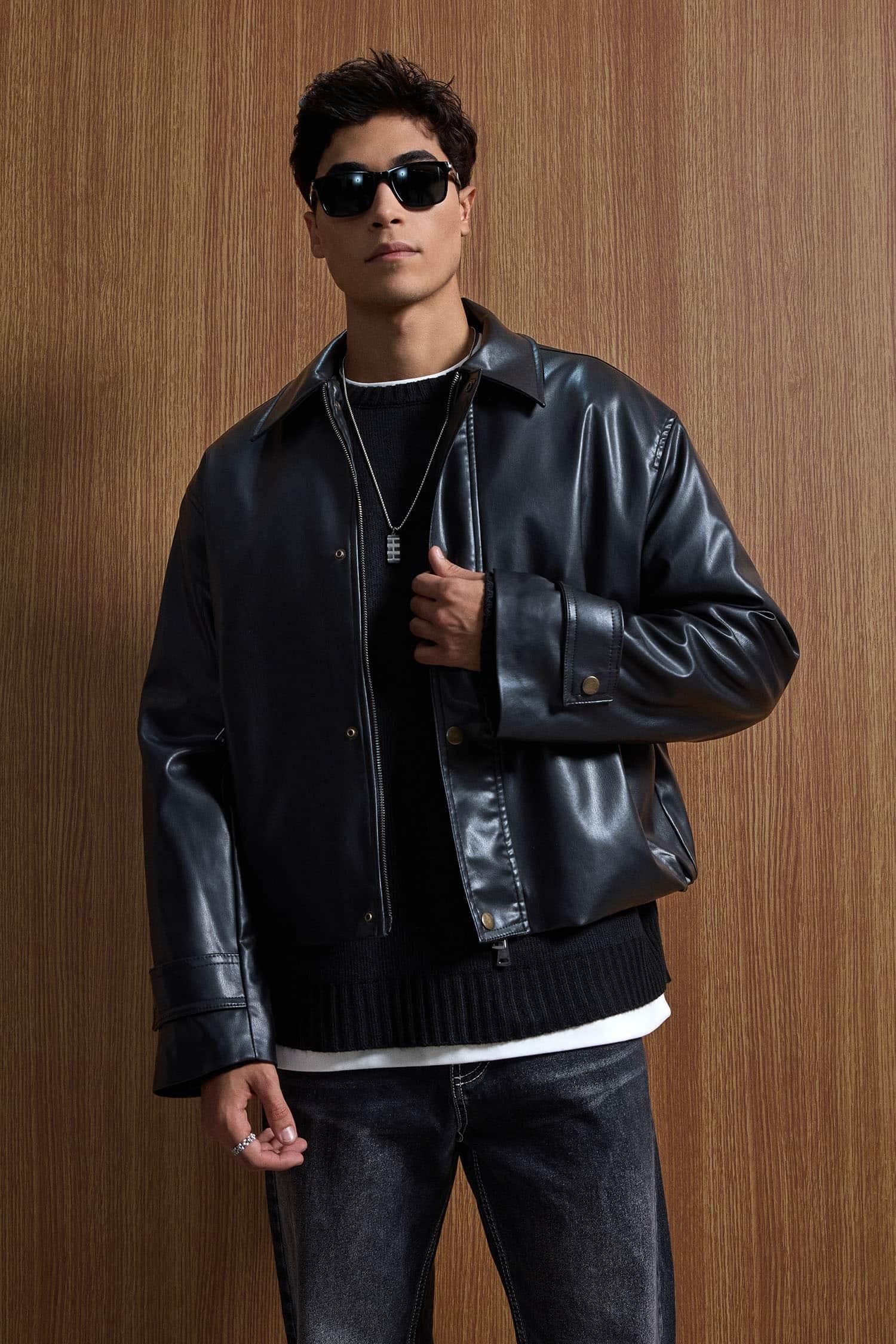 Erkek Boxy Fit Geniş Kesim Premium Deri Ceket Siyah