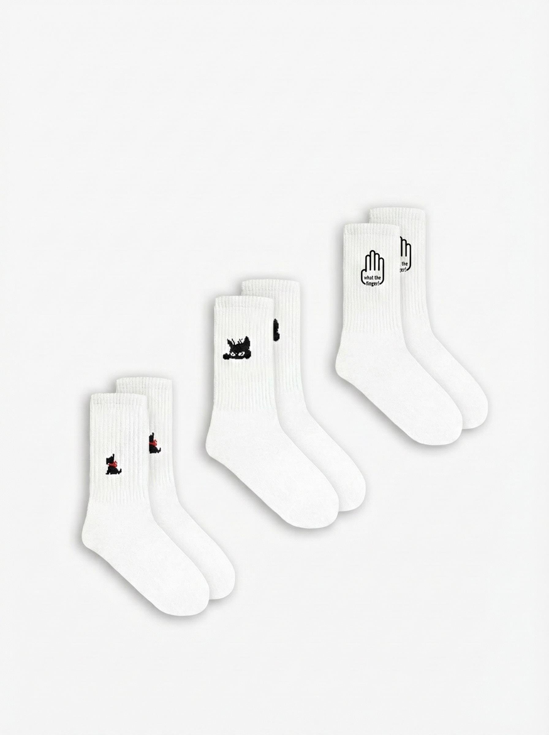 Erkek Desen Baskılı 3'Lü Uzun Kolej Tenis Çorap Beyaz
