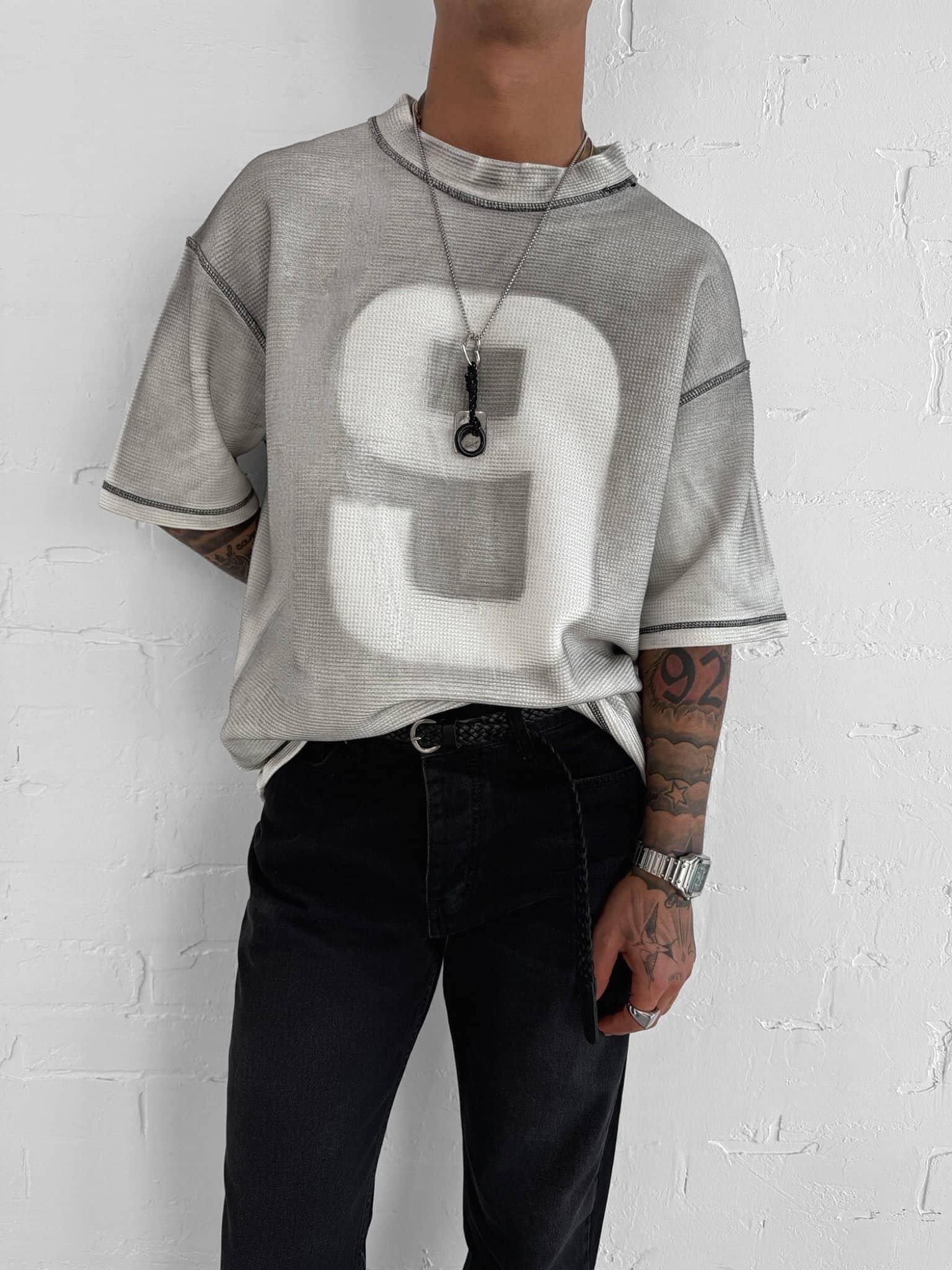 Erkek Dikiş Detaylı Waffle Kumaş Oversize T-Shirt Beyaz · 3