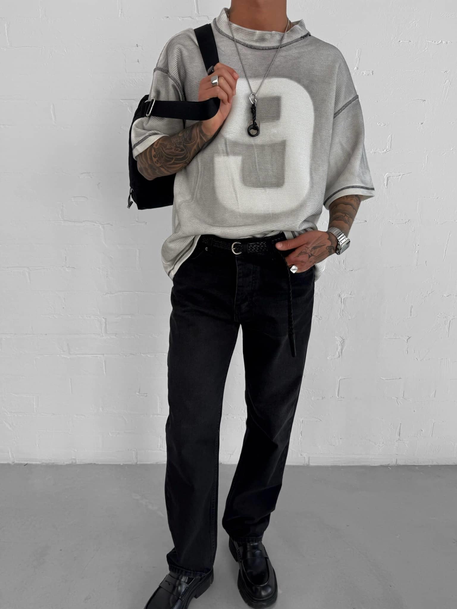 Erkek Dikiş Detaylı Waffle Kumaş Oversize T-Shirt Beyaz · 5
