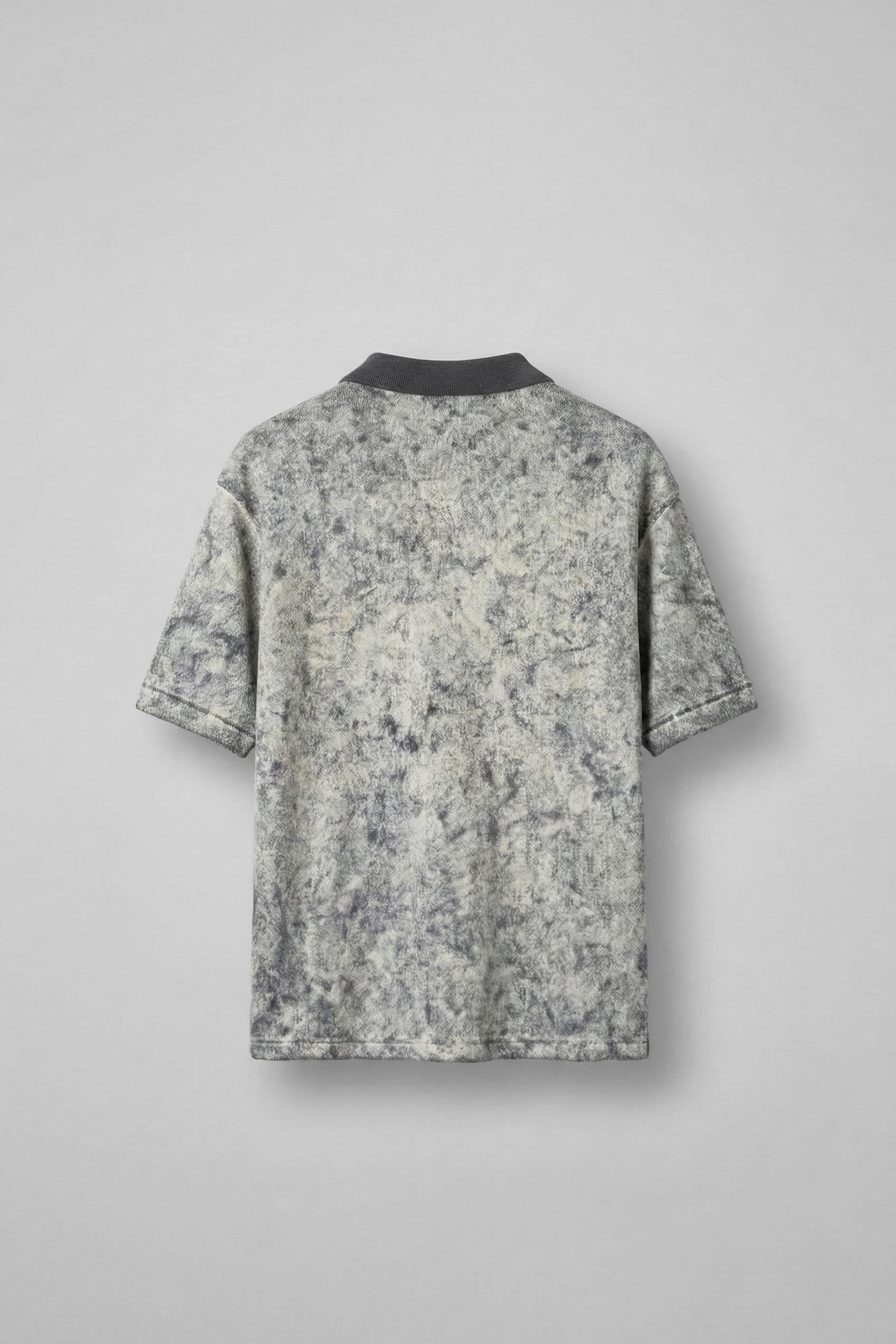 Erkek Düğmeli Polo Yaka Desenli Oversize Triko T-Shirt Siyah · 2