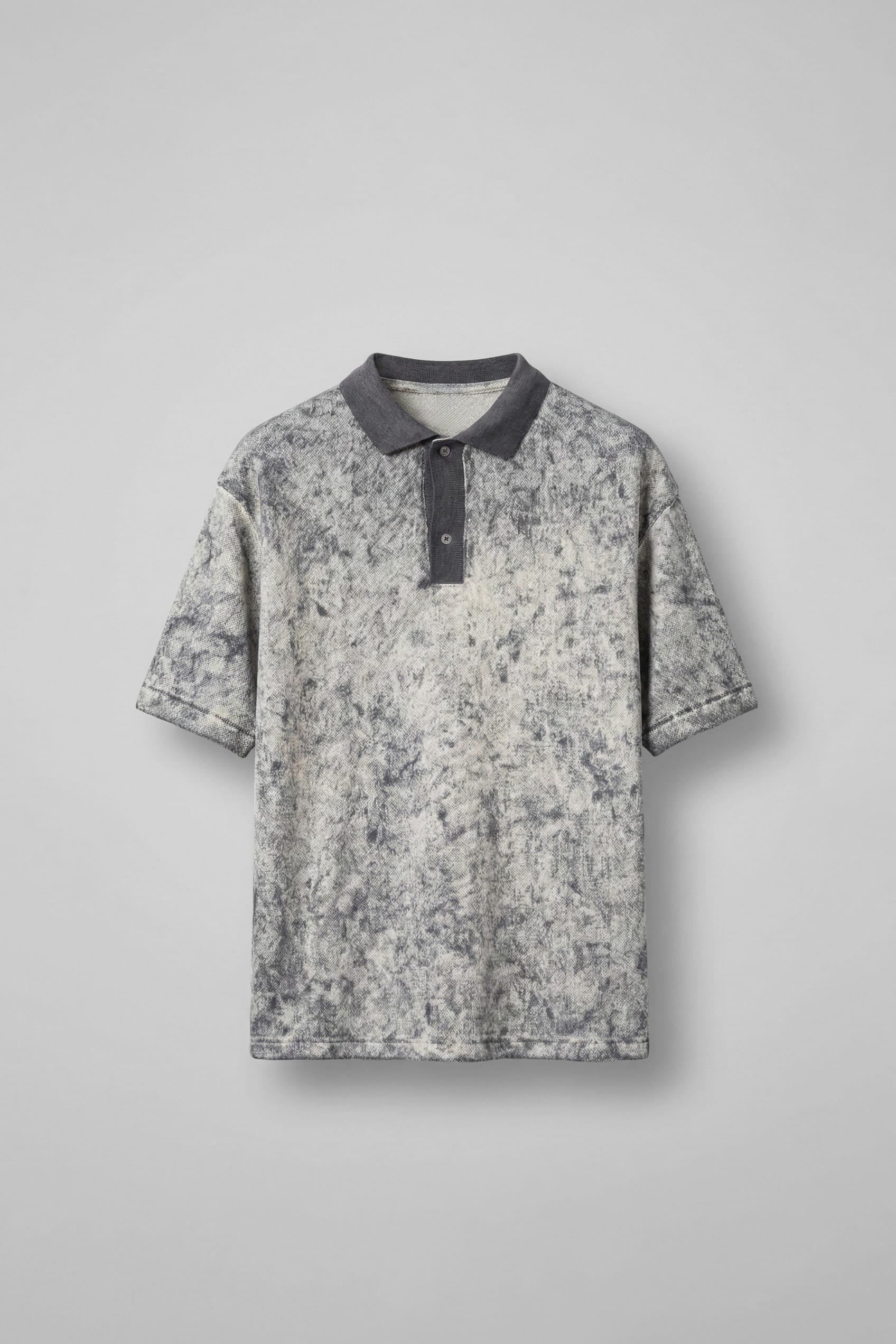 Erkek Düğmeli Polo Yaka Desenli Oversize Triko T-Shirt Siyah