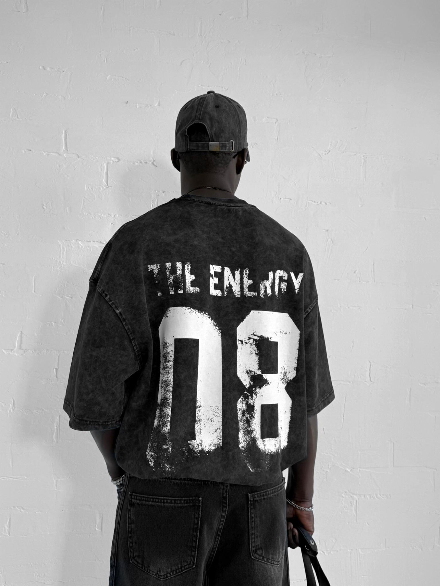 Erkek Eskitme Efektli Yıkamalı Baskılı Oversize T-Shirt Siyah