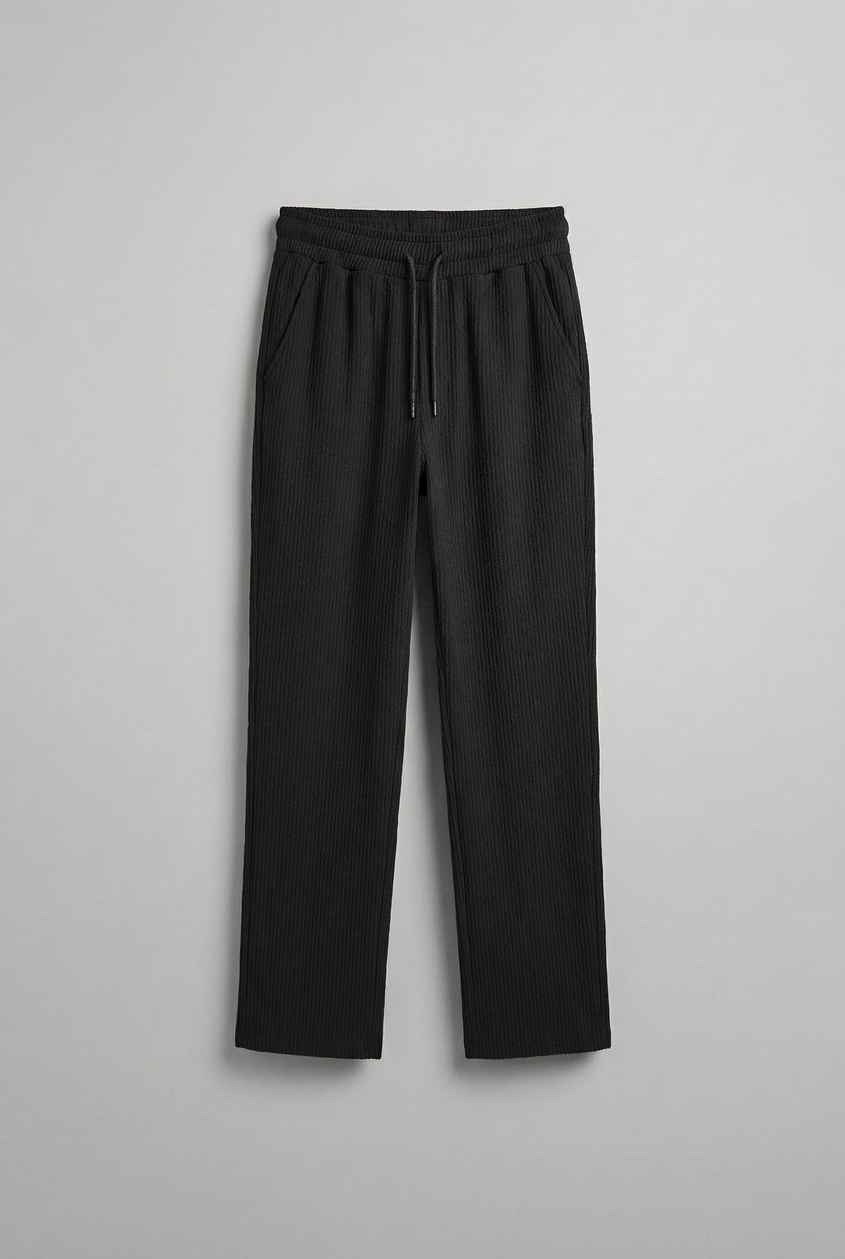 Erkek Fitilli Baggy Fit Rahat Eşofman Siyah