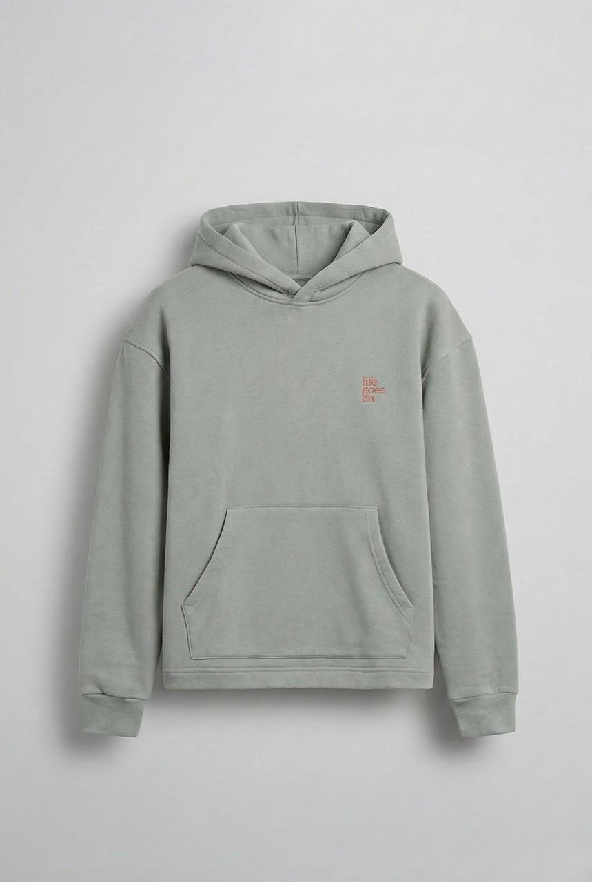 Erkek Kabartmalı Baskılı Kapüşonlu Hoodie Açık Gri