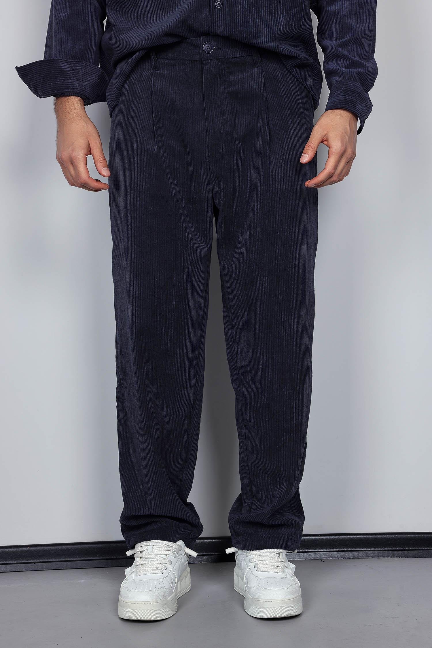 Erkek Kadife Dokulu Baggy Fit Pantolon Lacivert