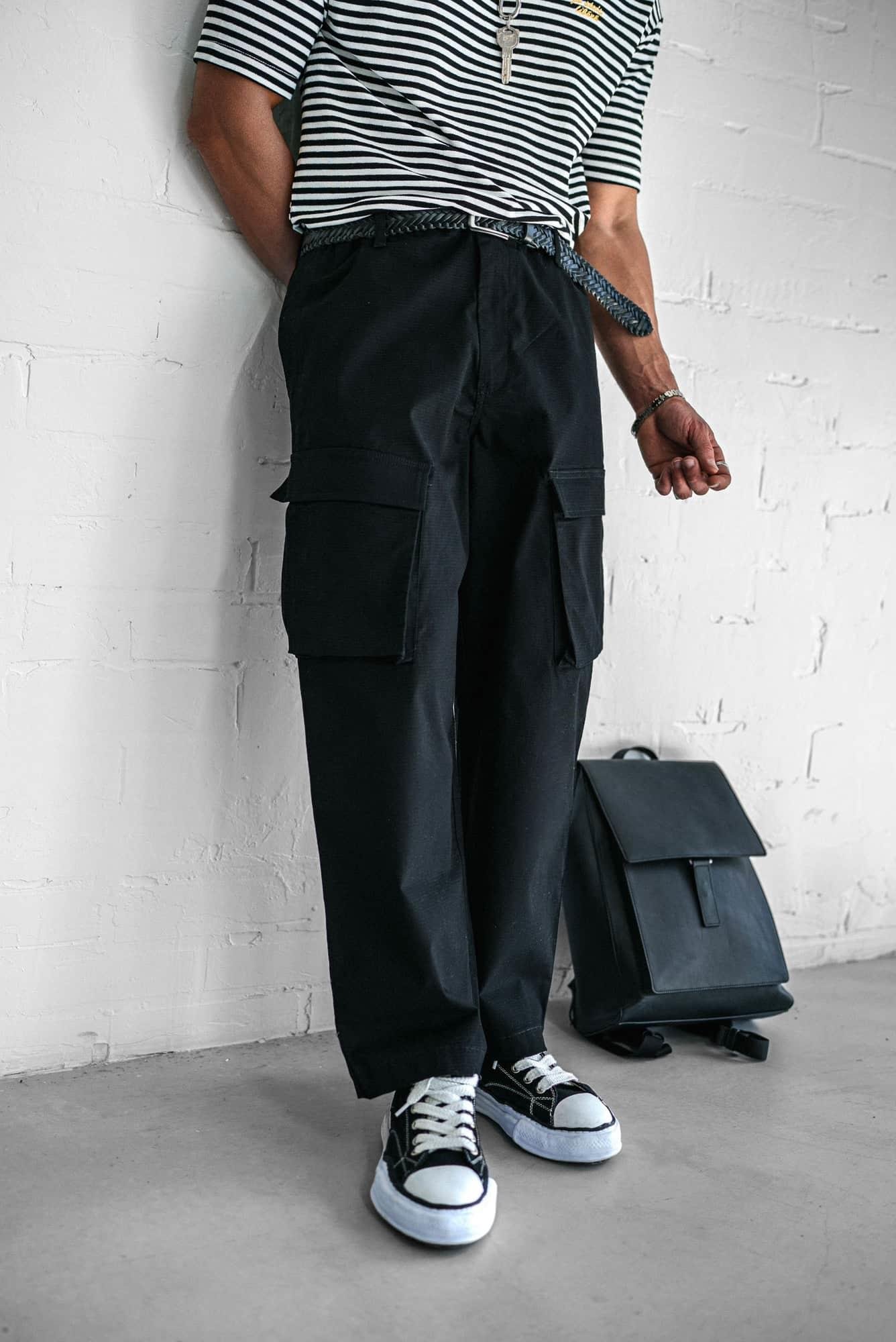 Erkek Kargo Cepli Esnek Baggy Pantolon Siyah