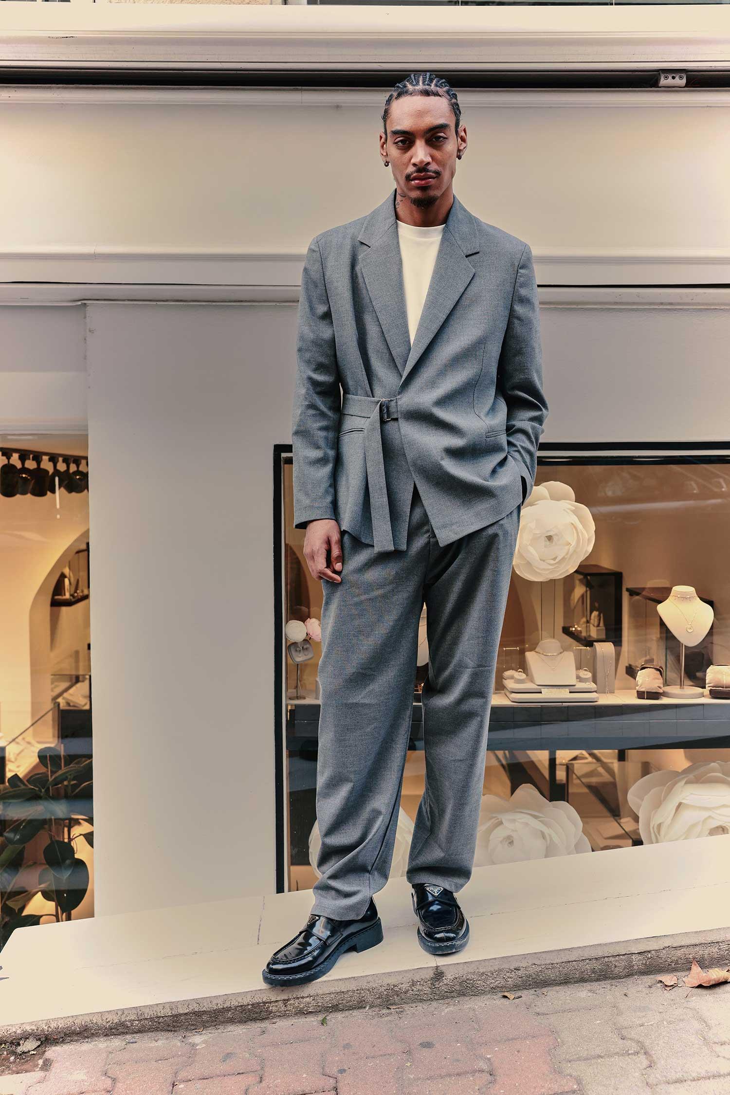 Erkek Kemerli Oversize Takım Elbise Antrasit