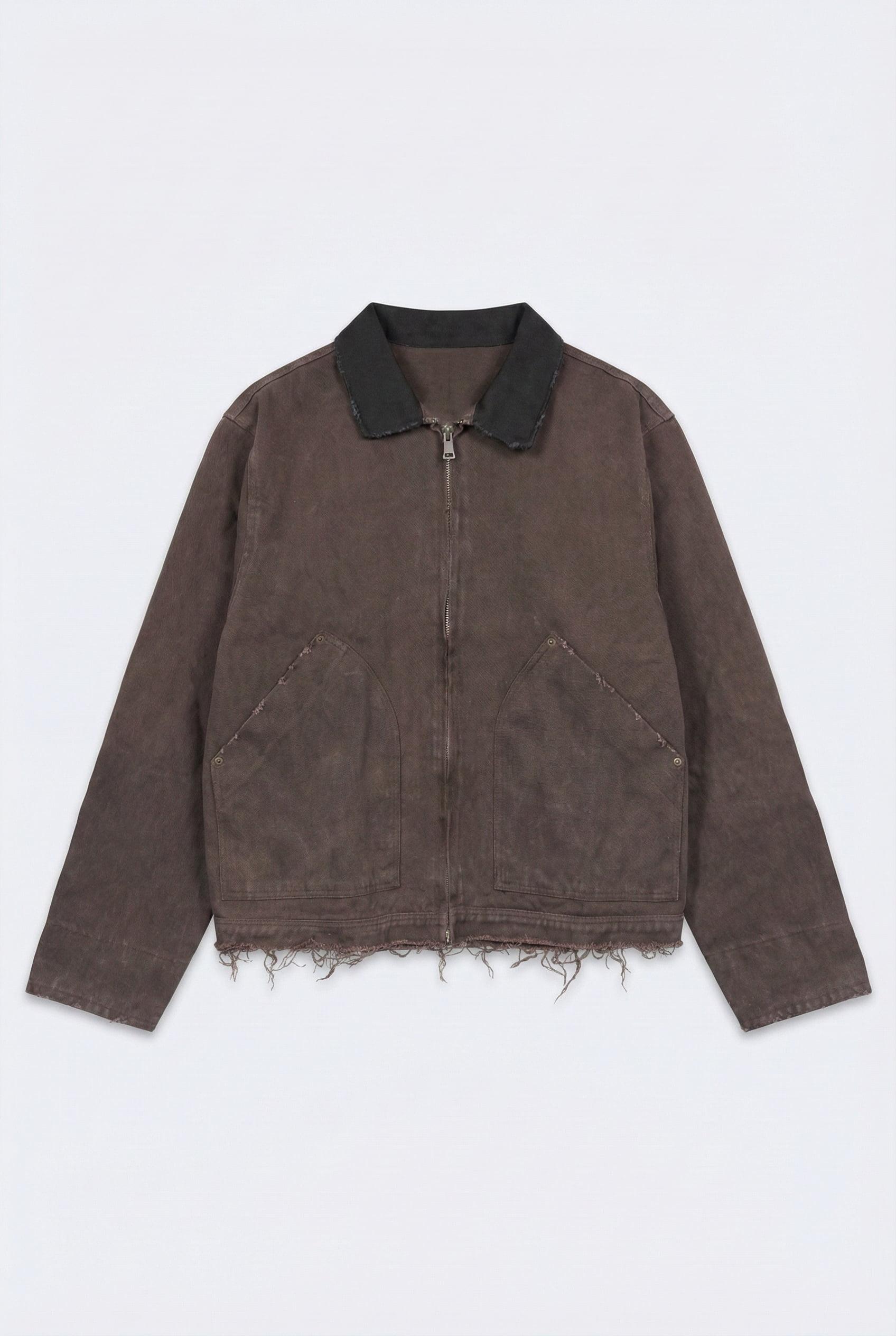 Erkek Kontrast Yaka Yıkamalı Relax Fit Ceket Kahverengi