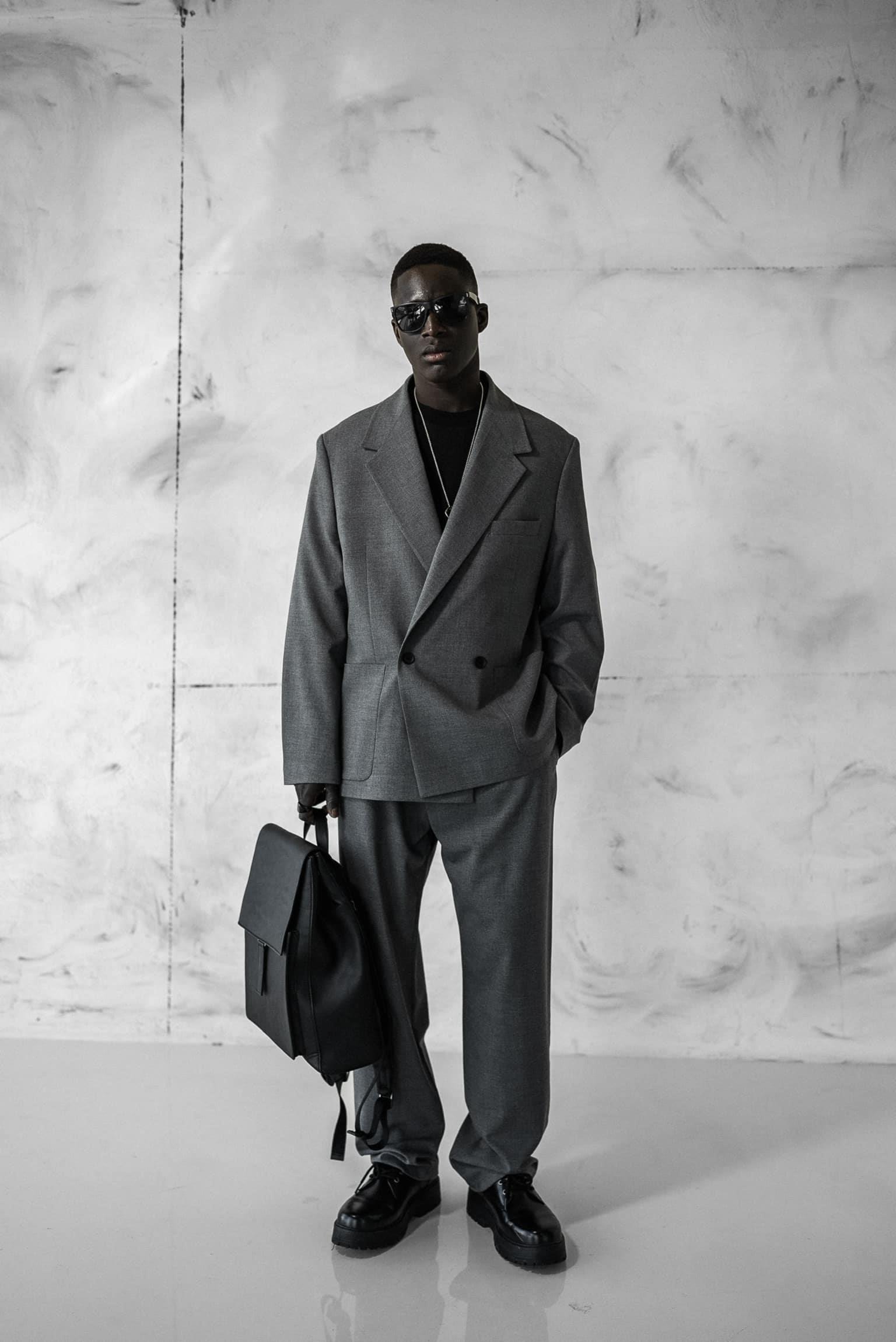 Erkek Kruvaze Düğmeli Oversize Takım Elbise Gri