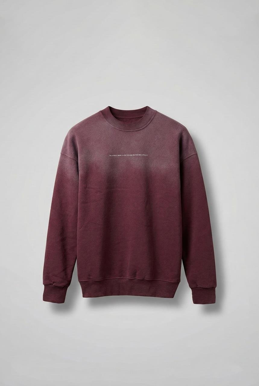 Erkek Minimal Yazı Detaylı Yıkamalı Sweatshirt Bordo