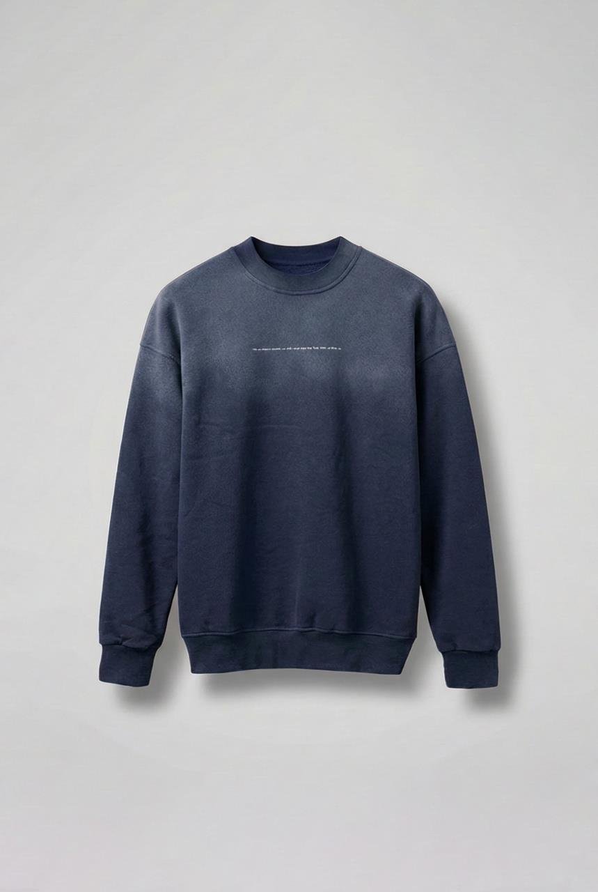 Erkek Minimal Yazı Detaylı Yıkamalı Sweatshirt Lacivert