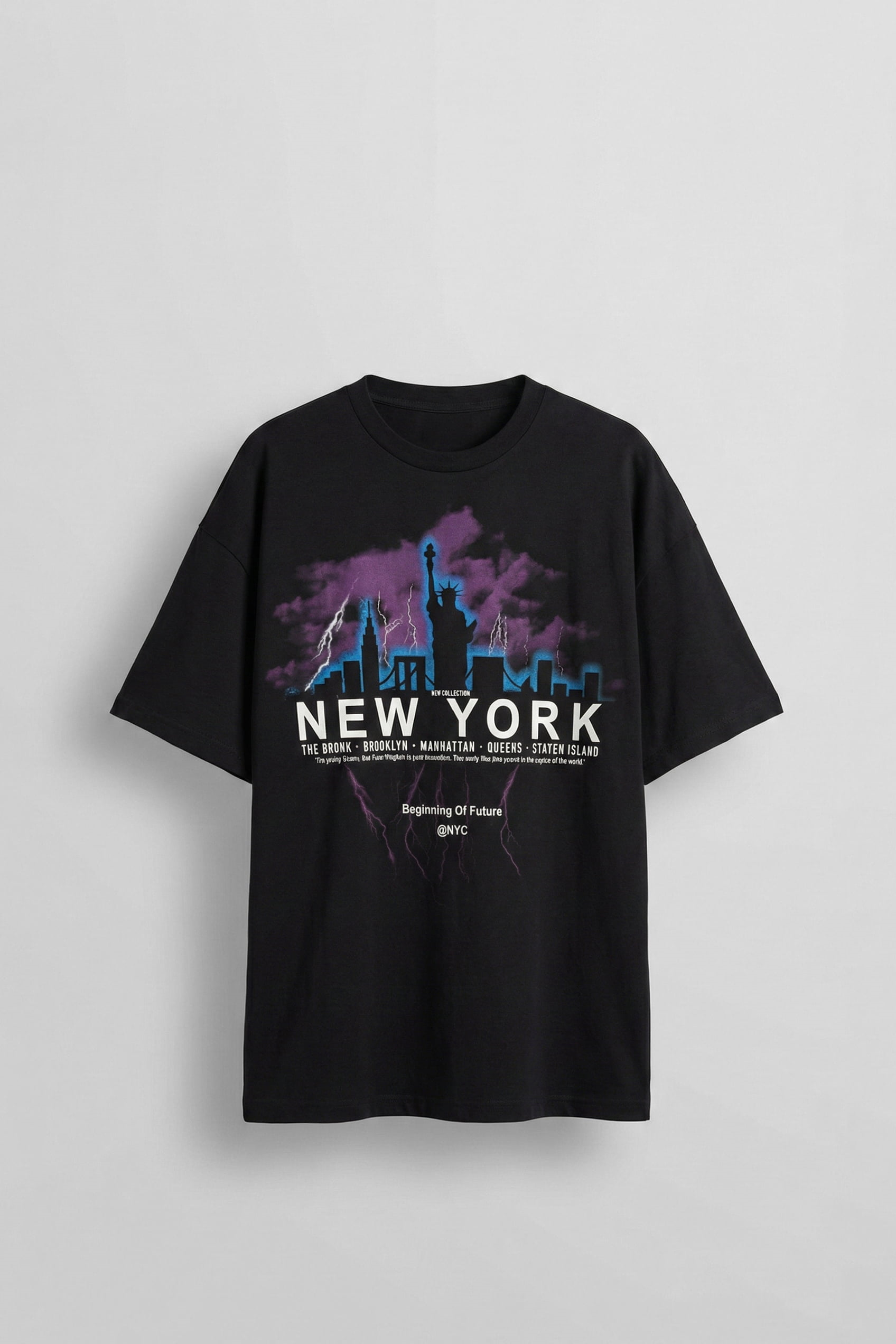 Erkek New York Baskılı Oversize T-Shirt Siyah
