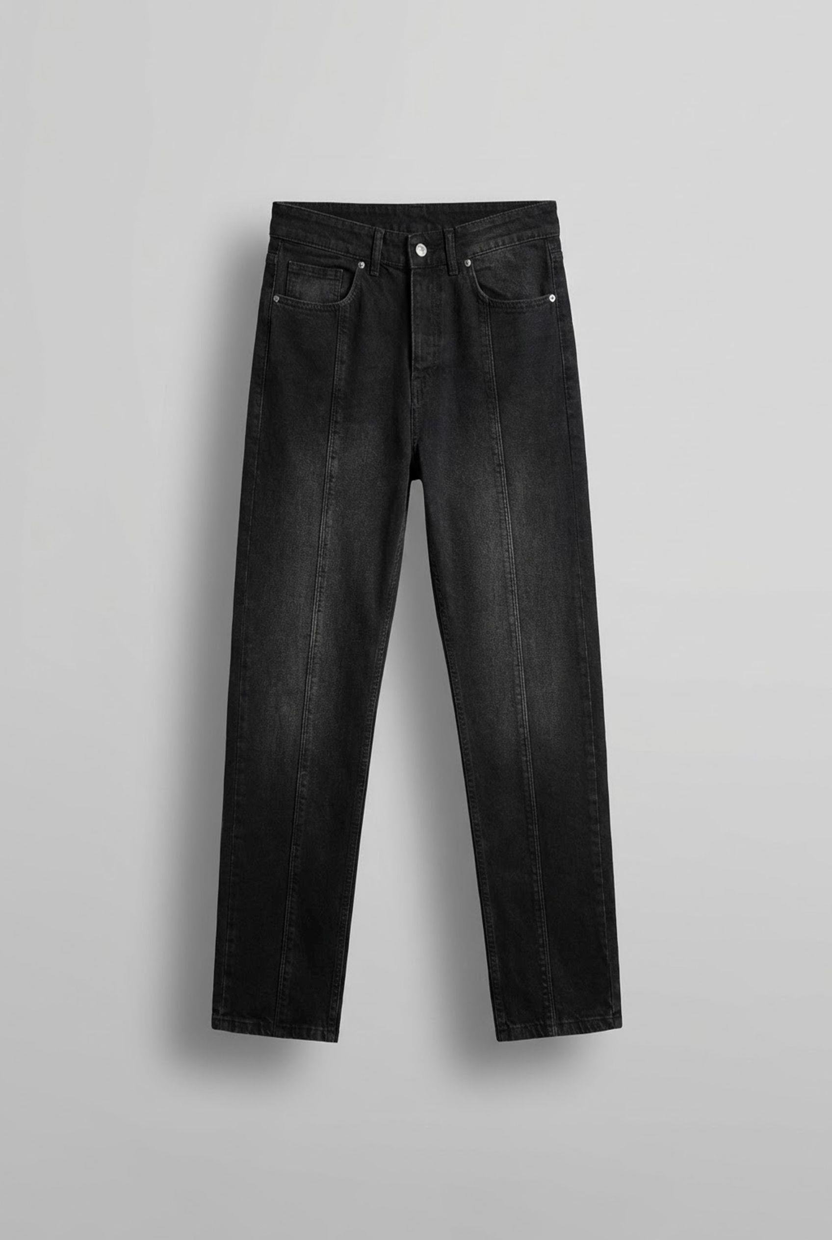 Erkek Ön Dikiş Detaylı Yıkamalı Baggy Jean Siyah