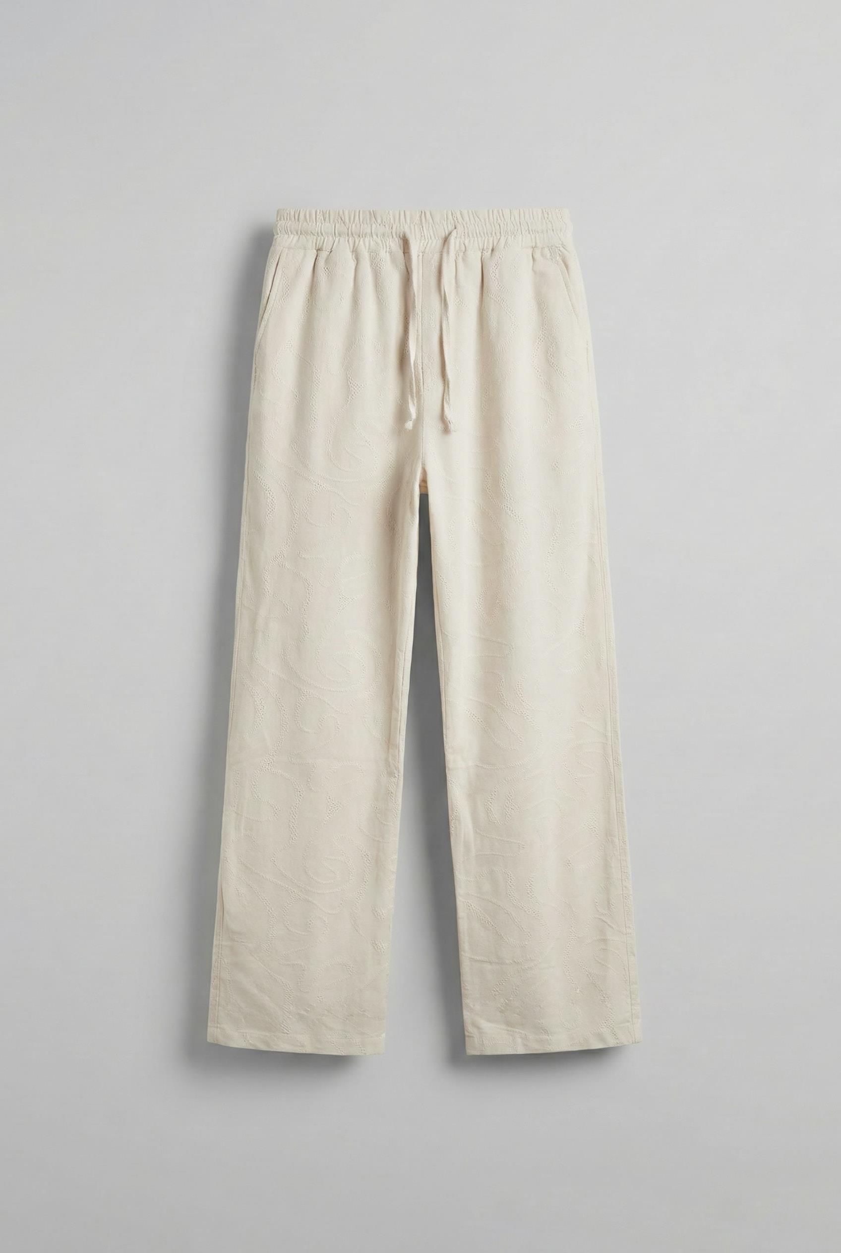 Erkek Örme Desenli Baggy Fit Rahat Pantolon Bej