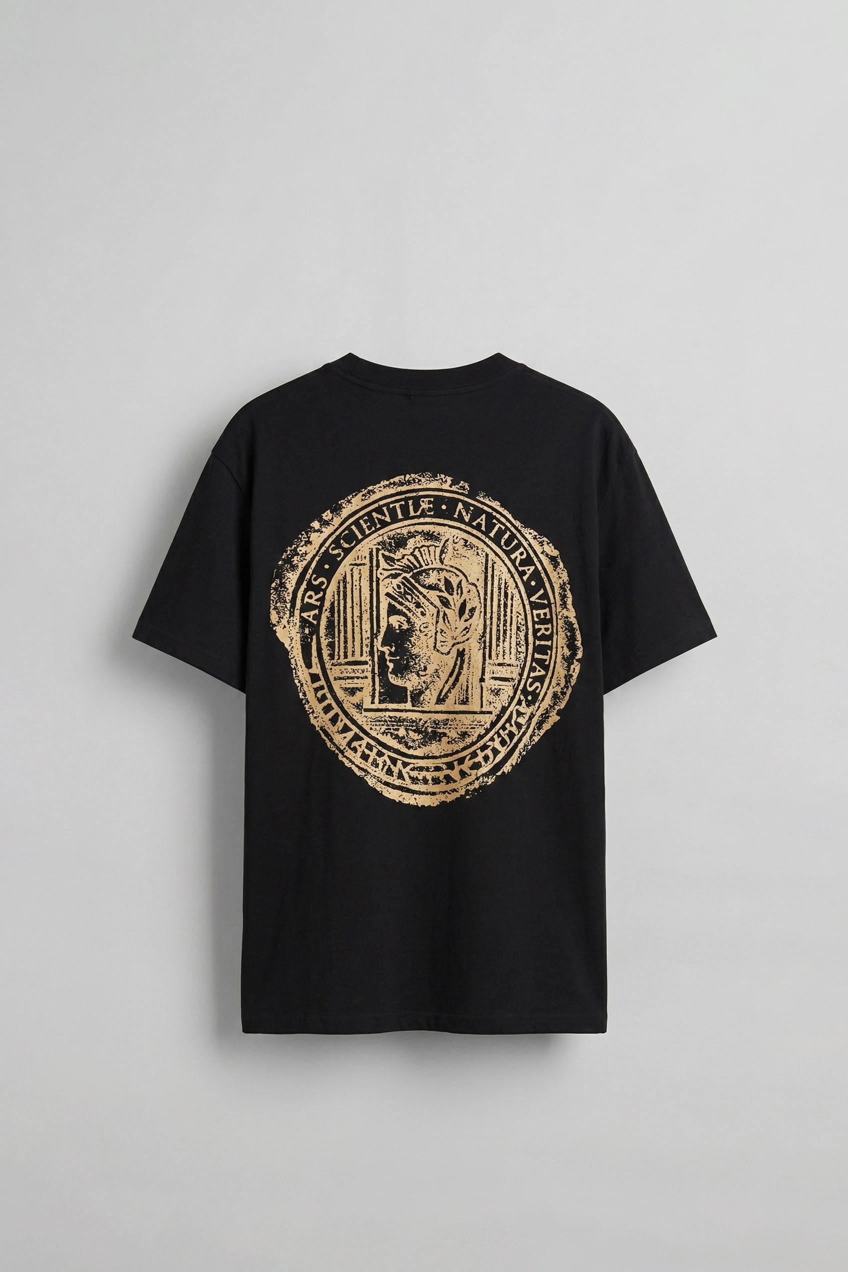 Erkek Oversize Antik Mühür Kabartma T-Shirt Siyah | Abluka