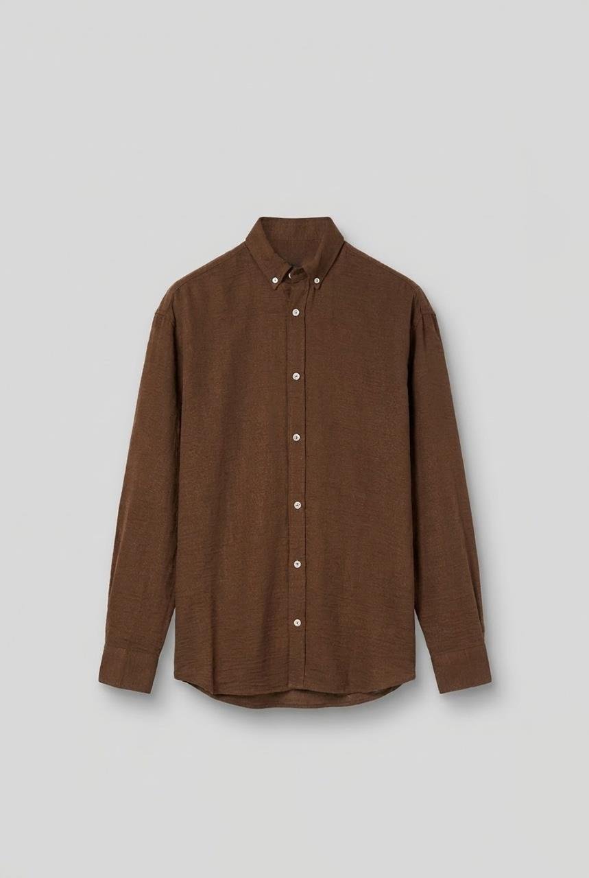 Erkek Oversize Basic Rahat Gömlek Kahverengi