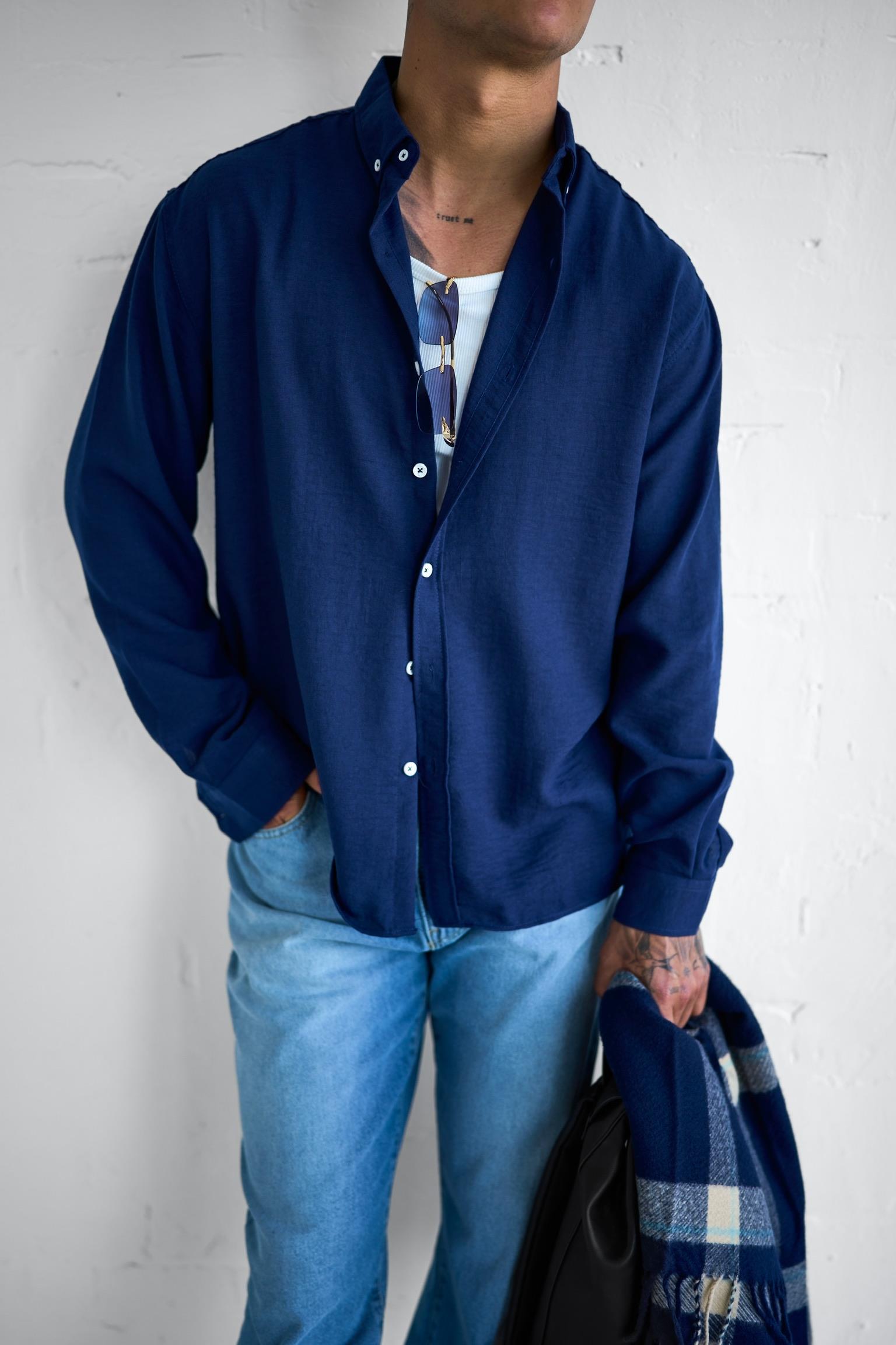 Erkek Oversize Basic Rahat Gömlek Lacivert