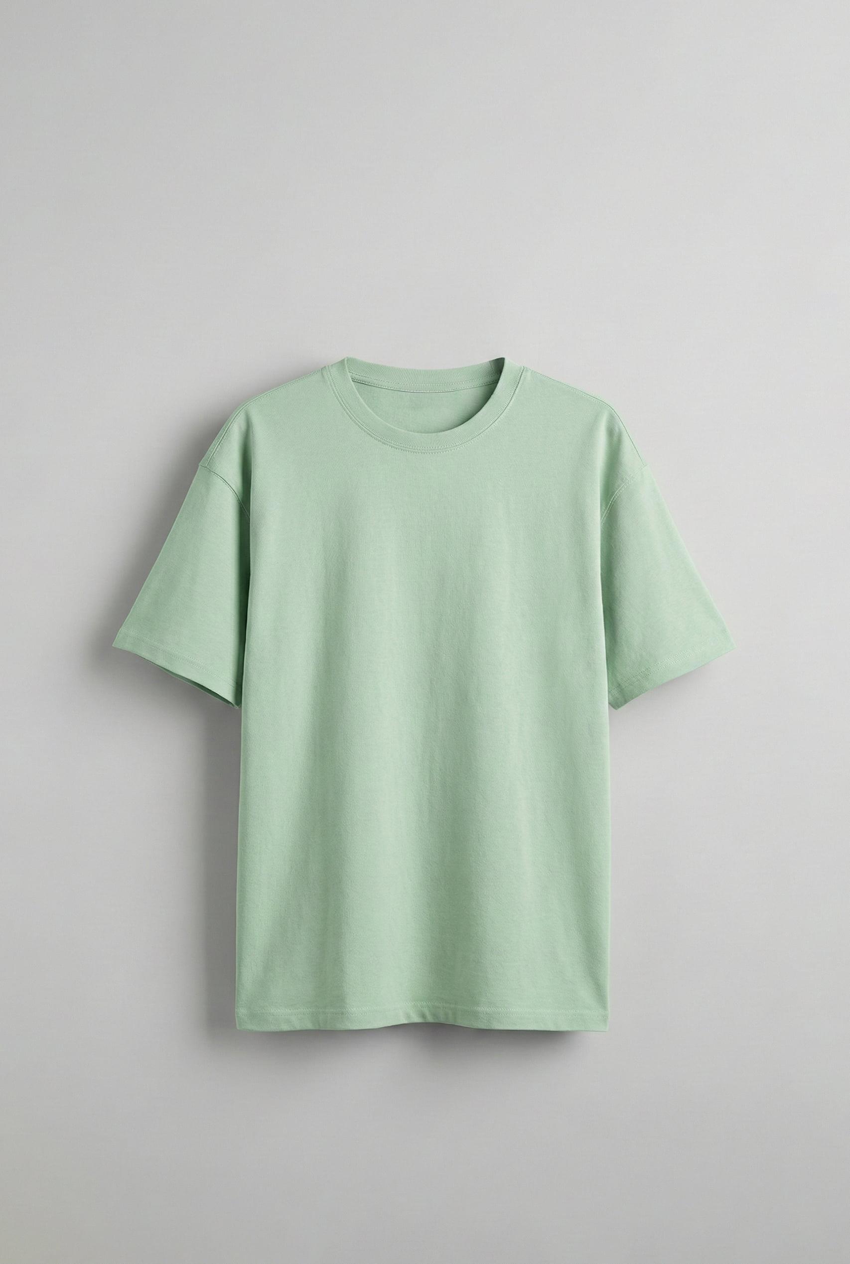 Erkek Oversize Basic T-Shirt Açık Yeşil
