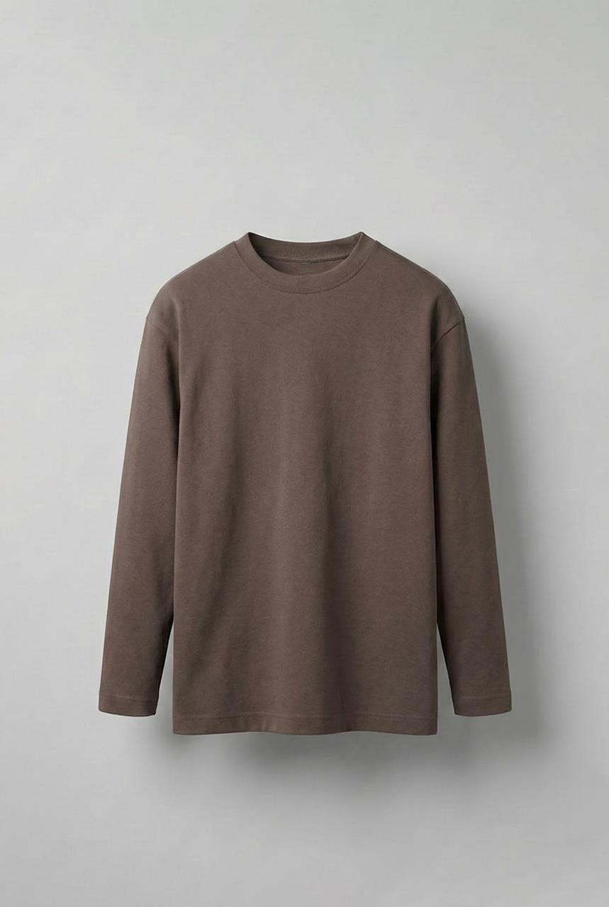 Erkek Oversize Basic Uzun Kollu Sweatshirt Kahverengi