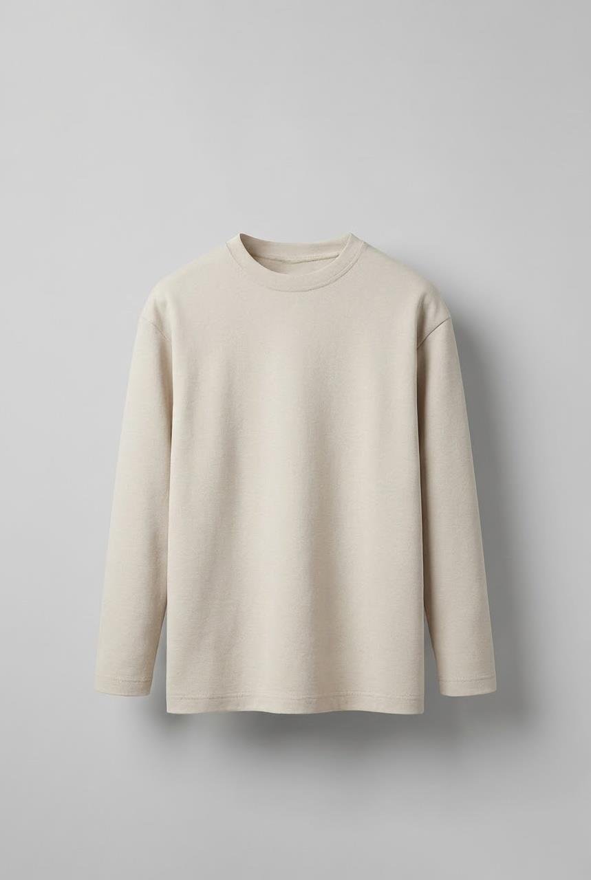 Erkek Oversize Basic Uzun Kollu Sweatshirt Bej