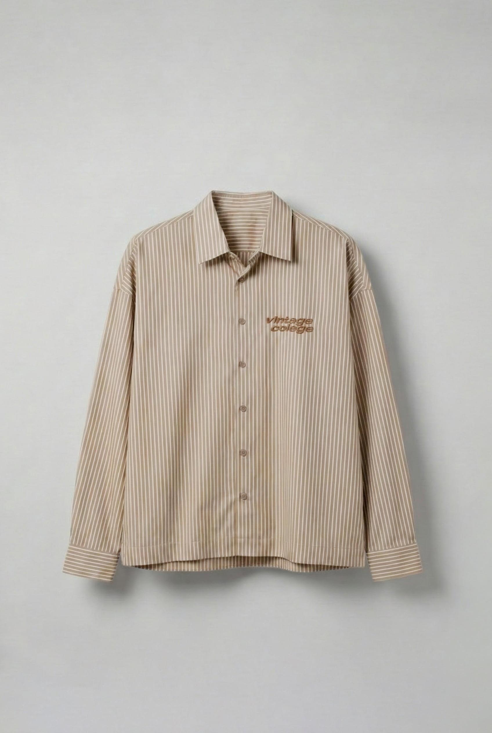 Erkek Oversize Baskılı Uzun Kollu Gömlek Açık Kahve