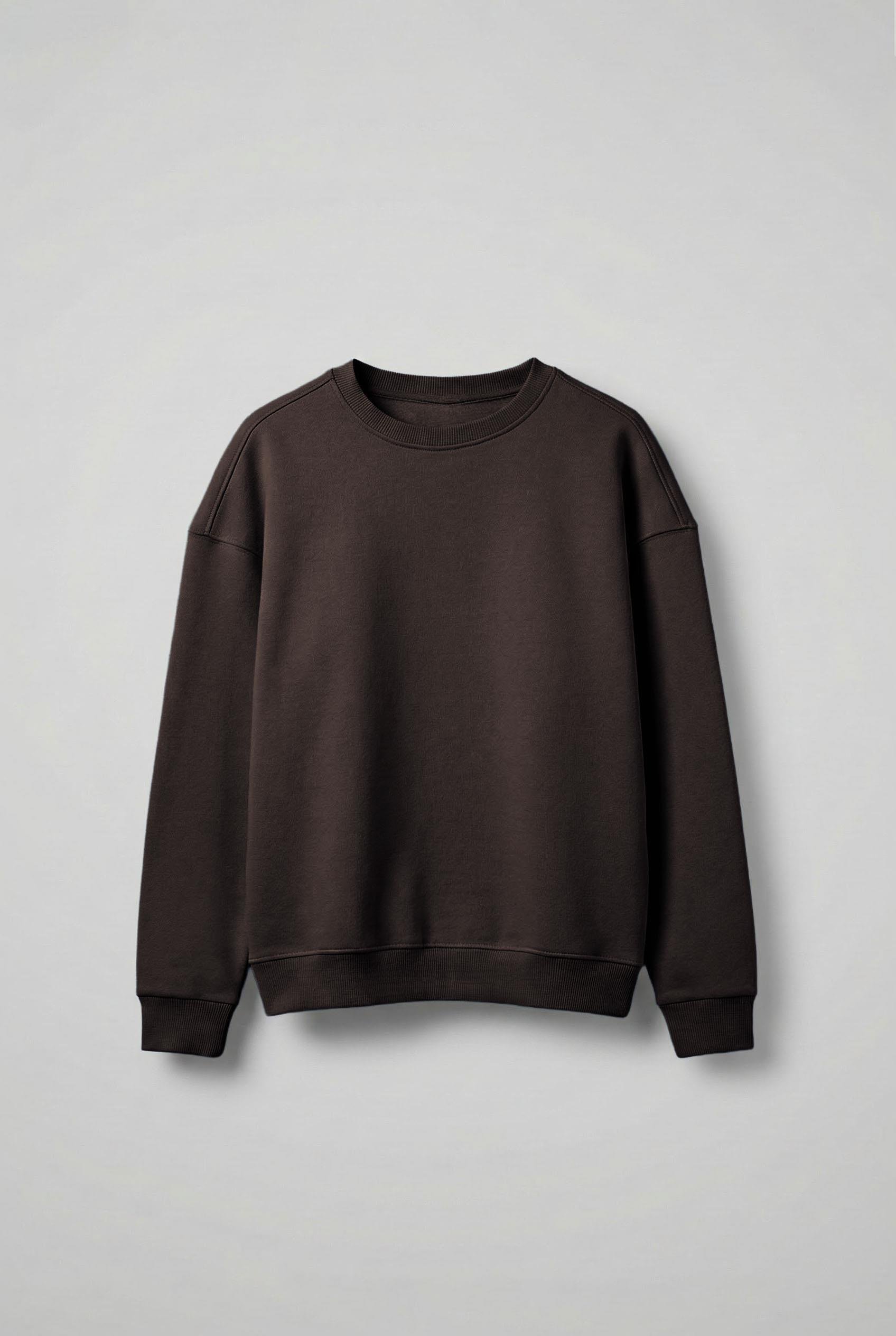 Erkek Oversize Bisiklet Yaka Basic Sweatshirt Kahverengi