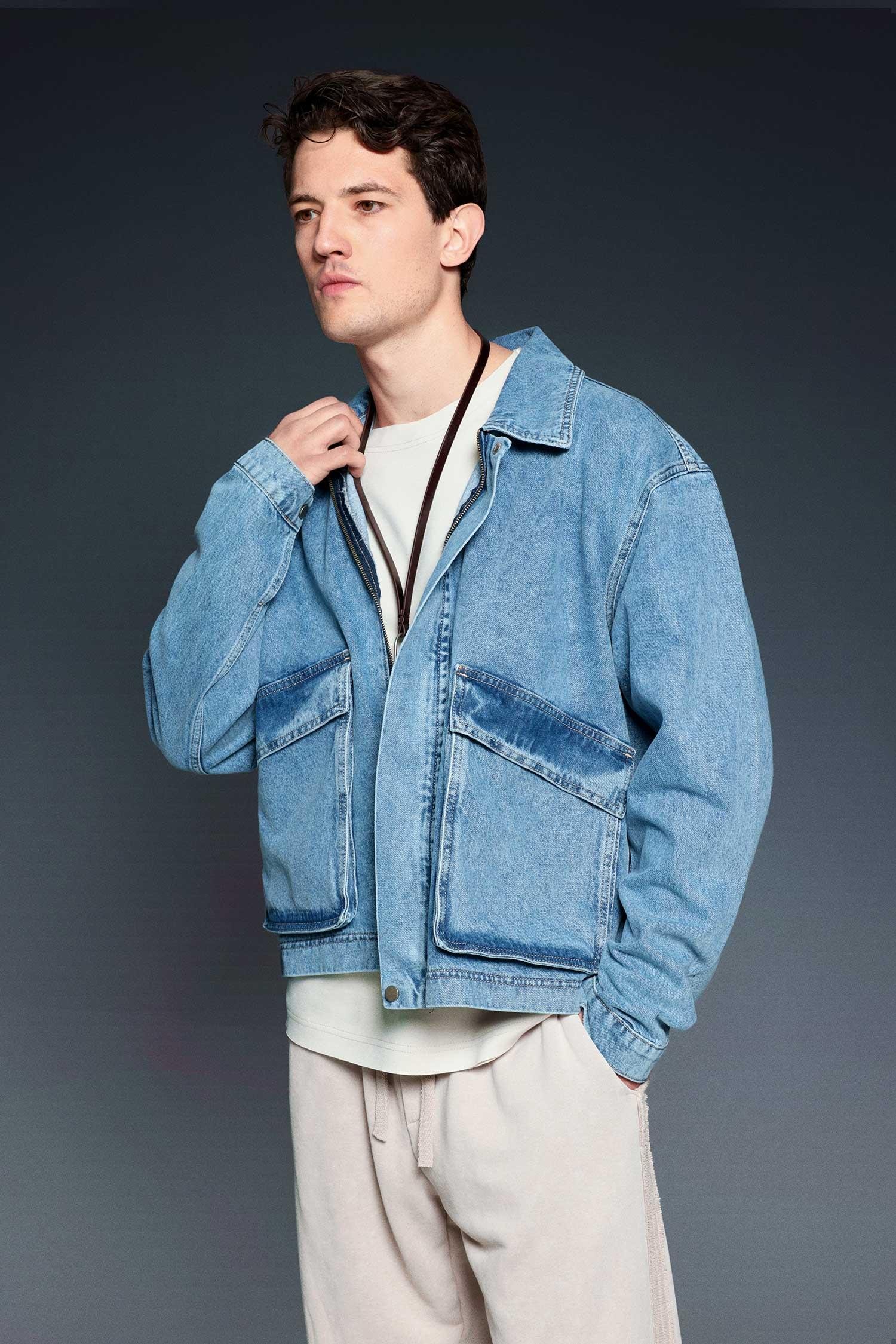 Erkek Oversize Cepli Denim Ceket Mavi