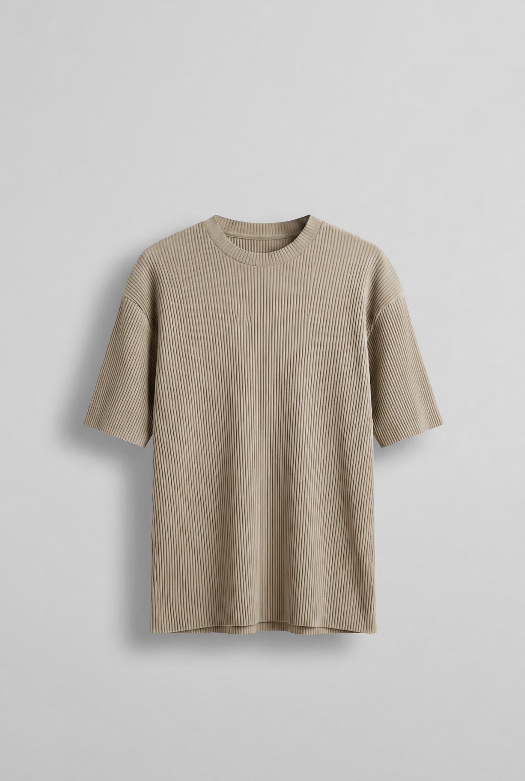 Erkek Oversize Çizgi Desenli Esnek Ve Hafif Rahat Yazlık T-Shirt Bej