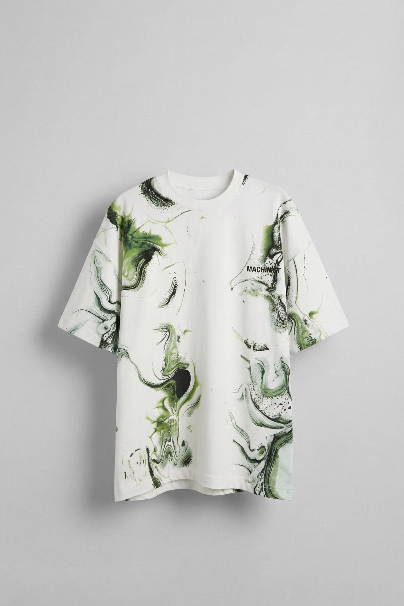 Erkek Oversize Desen Baskılı Premium T-Shirt Beyaz