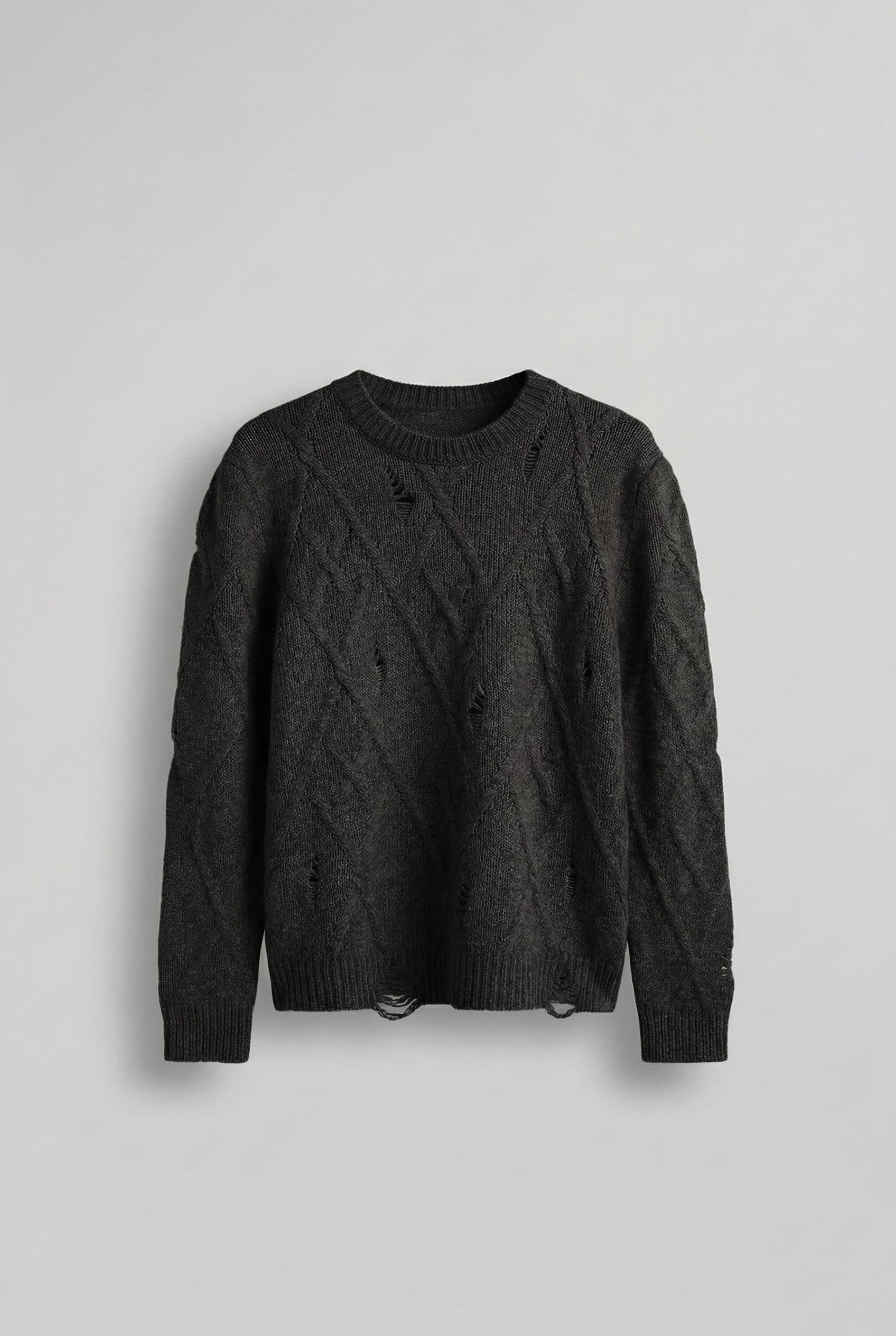 Erkek Oversize Desenli Triko Kazak Siyah