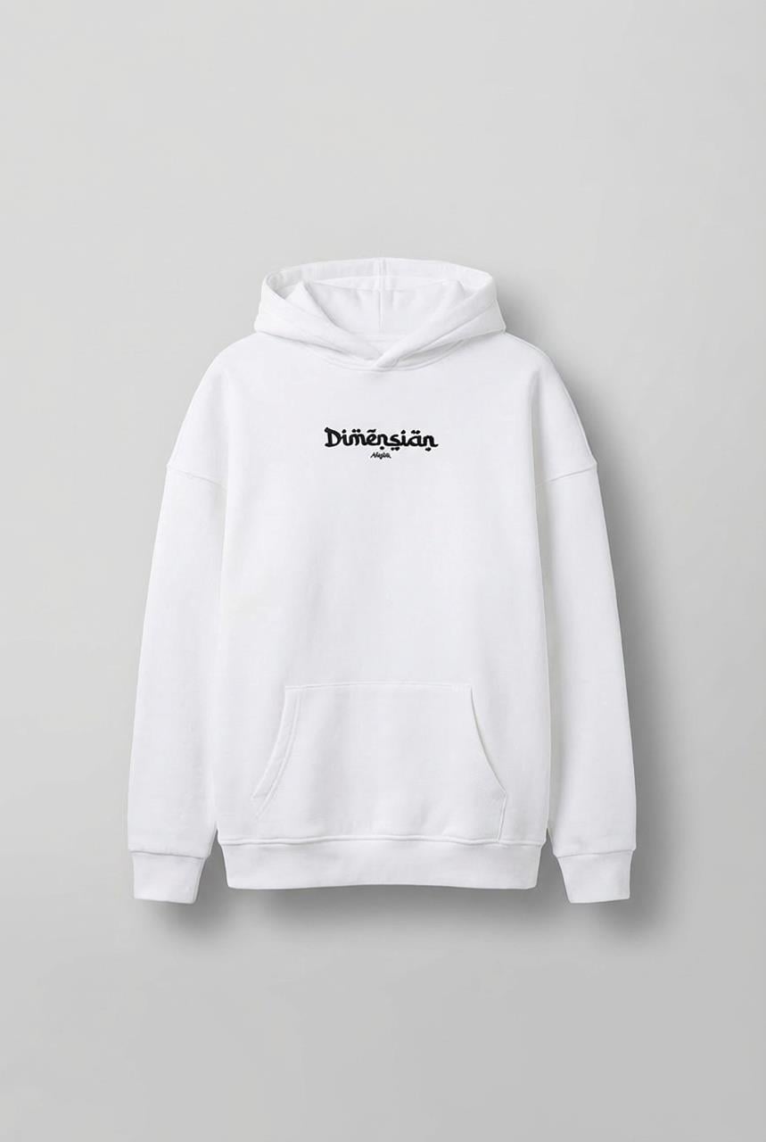 Unisex Oversize Kabartma Baskılı Premium Kapüşonlu Sweatshirt Ekru Siyah · 2