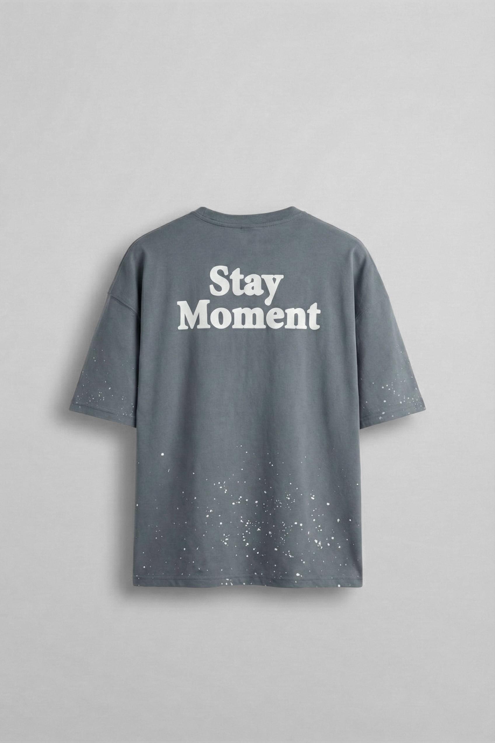 Erkek Oversize Dokulu Baskılı %100 Pamuk T-Shirt Gri