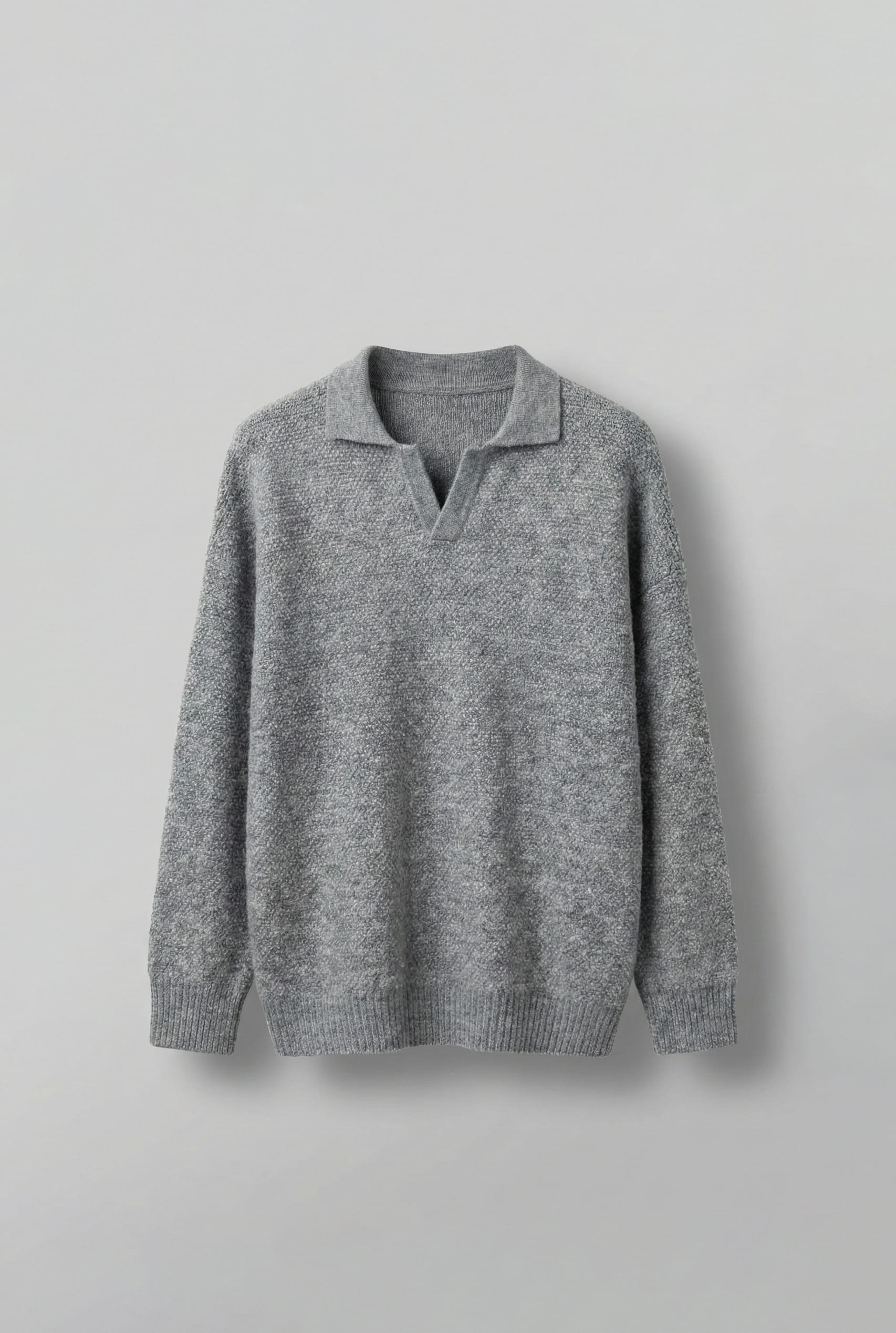 Erkek Oversize Dokulu Kazak Gri