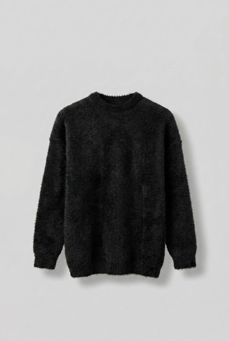 Erkek Oversize Dokulu Kazak Siyah