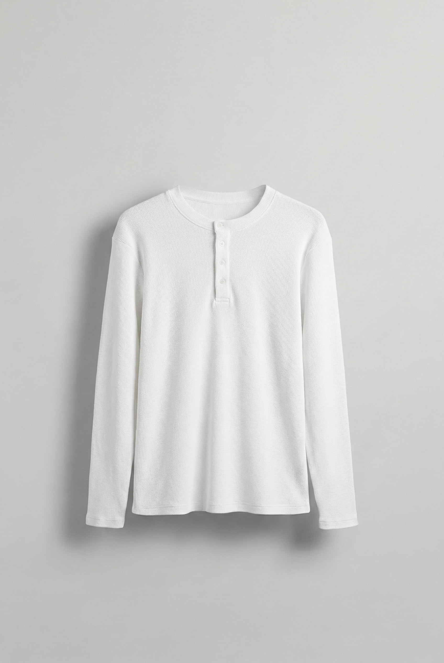 Erkek Oversize Düğmeli Basic Uzun Kollu T-shirt Ekru