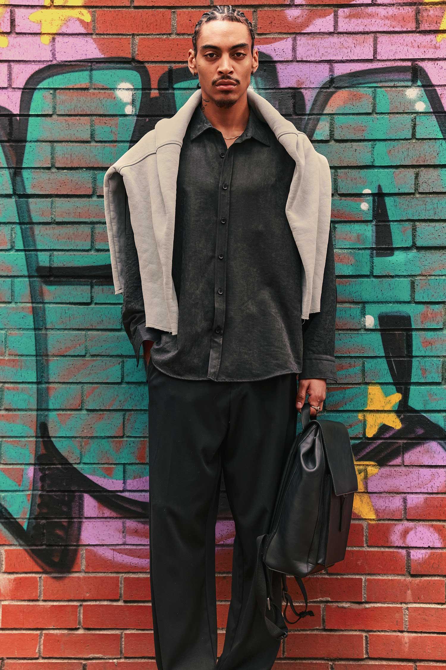 Erkek Oversize Efektli Modal Gömlek Siyah