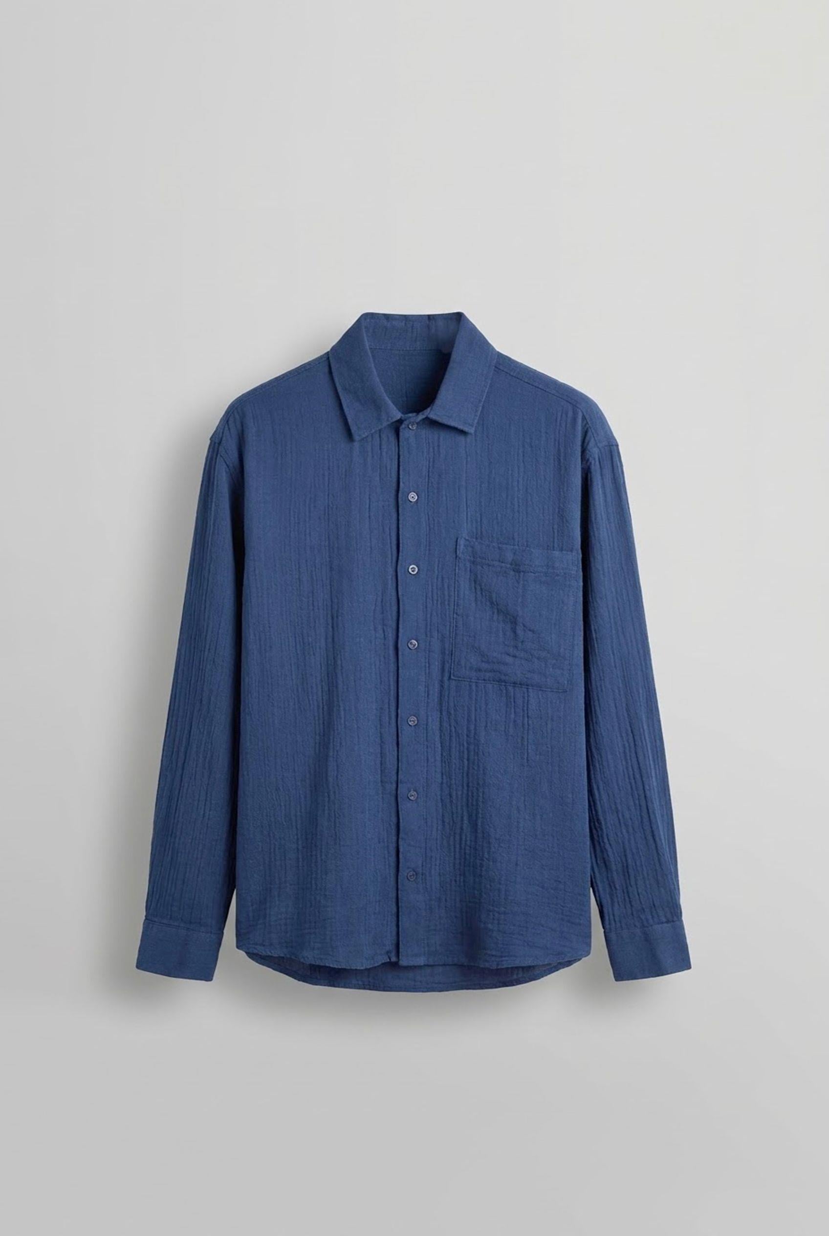 Erkek Oversize Fit Uzun Kollu Müslin Gömlek Lacivert