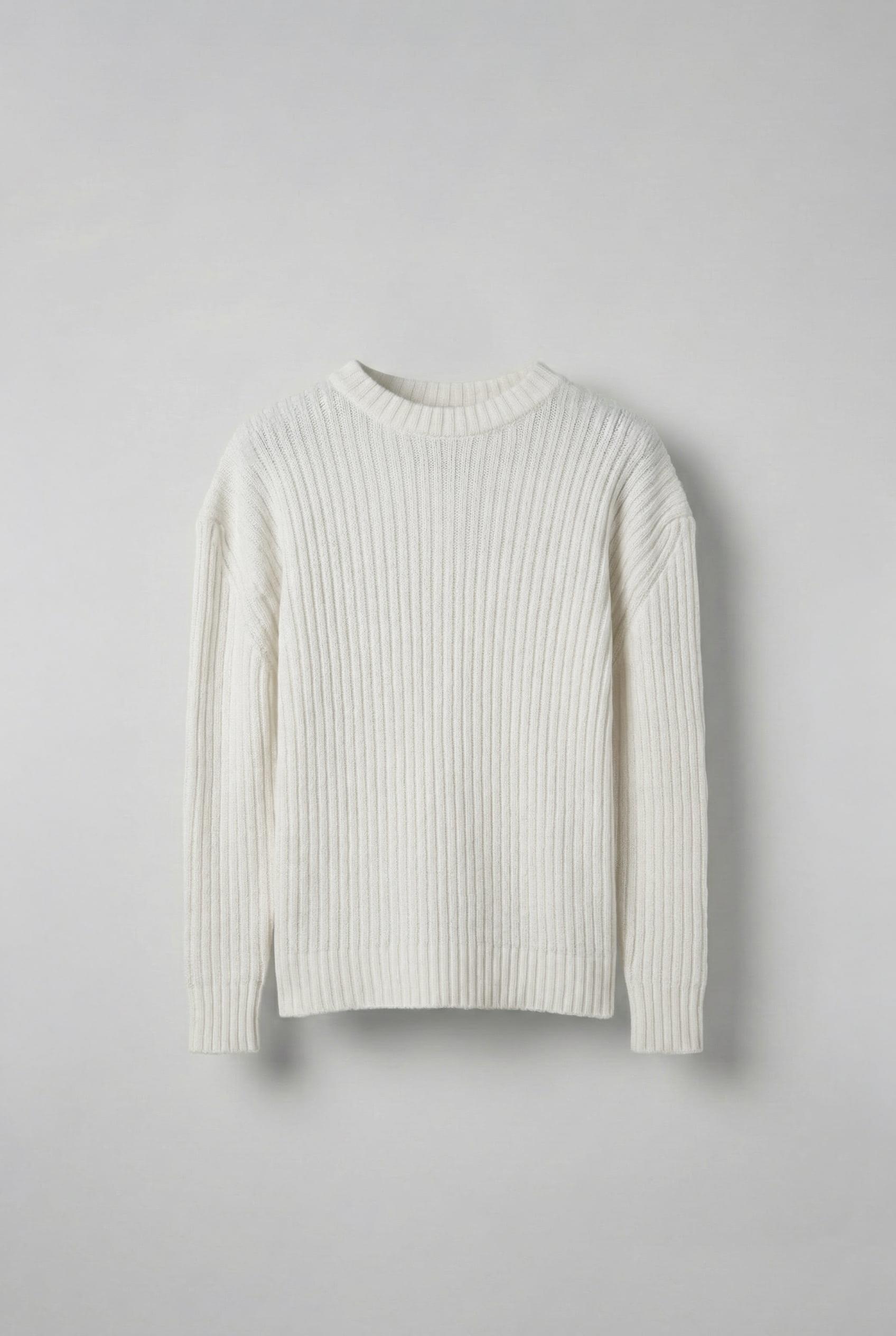 Erkek Oversize Fitilli Basic Triko Kazak Ekru