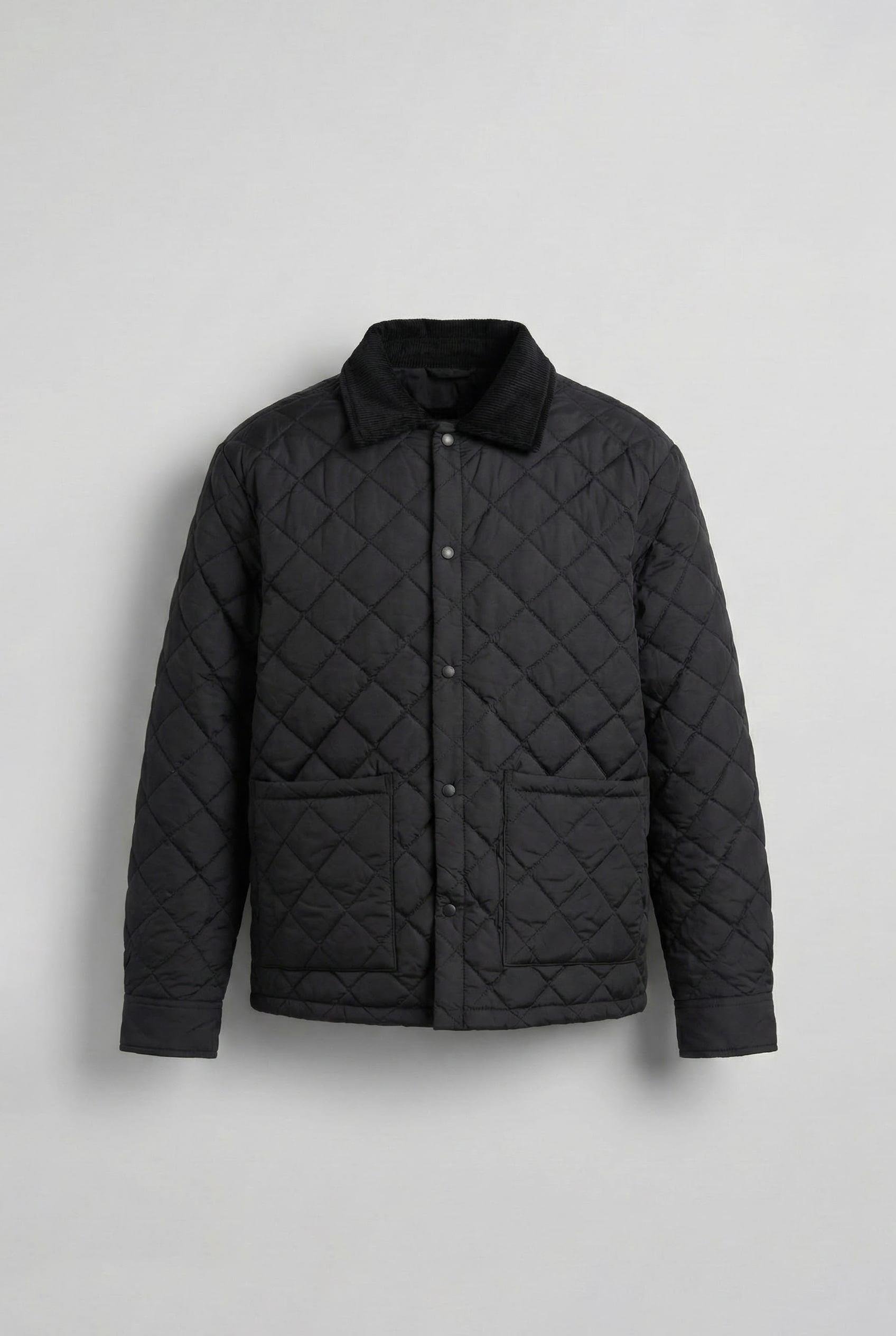 Erkek Oversize Fitilli Yaka Detaylı Kapitone Ceket Siyah