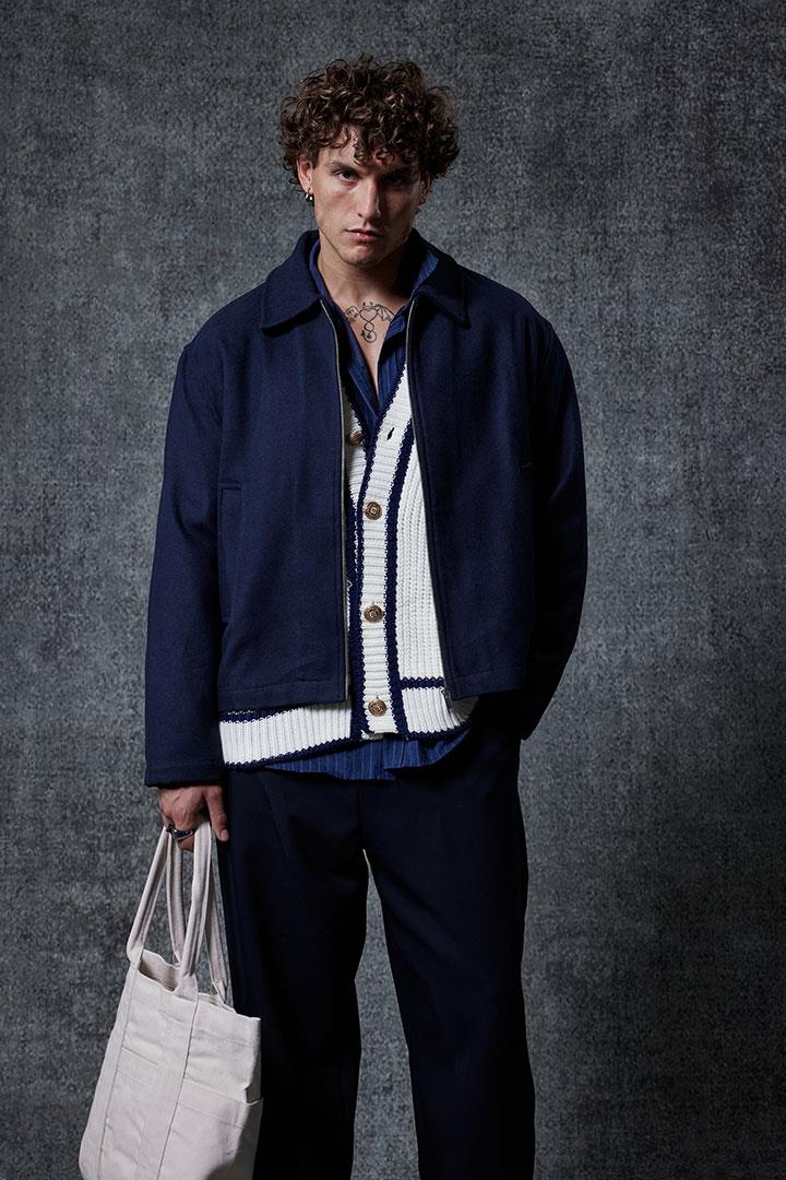 Erkek Oversize İnce Fermuarlı Ceket Lacivert