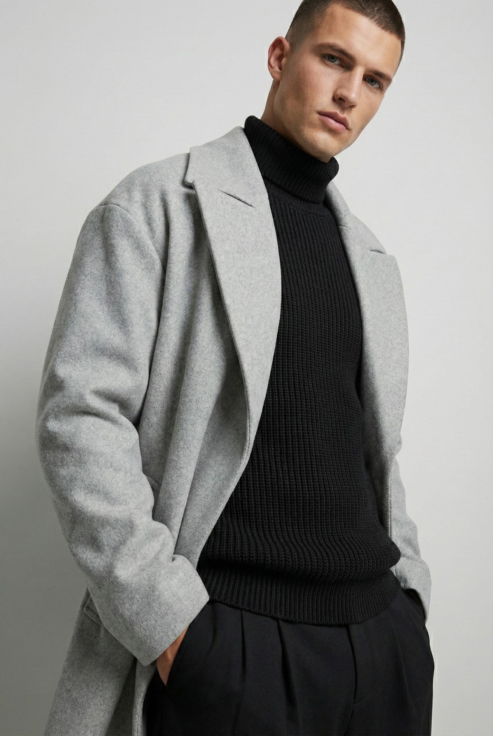 Erkek Oversize İtalyan Kaşe Kaban Gri