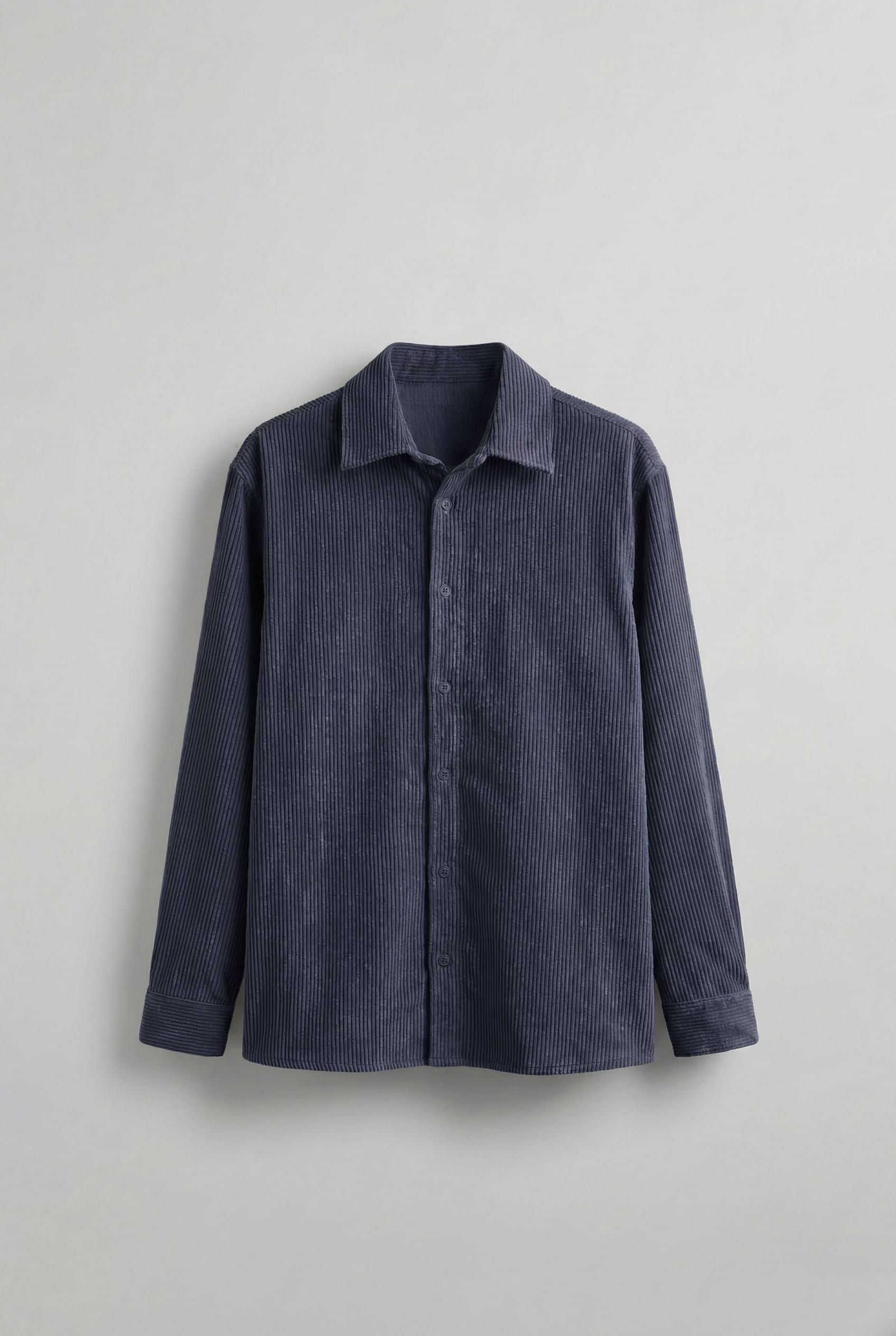 Erkek Oversize Kadife Dokulu Uzun Kollu Gömlek Lacivert