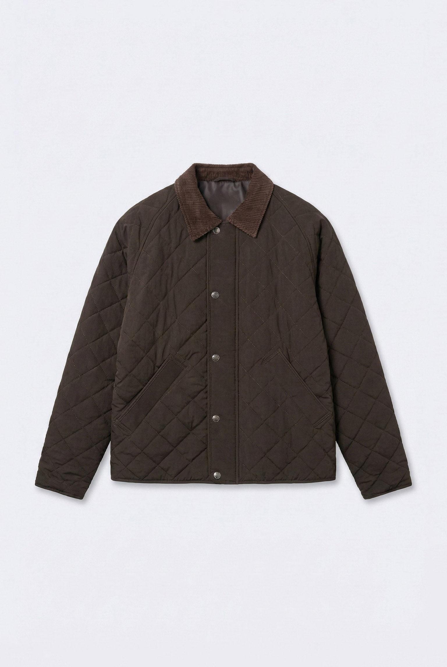 Erkek Oversize Kadife Yaka Detaylı Kapitone Ceket Kahverengi