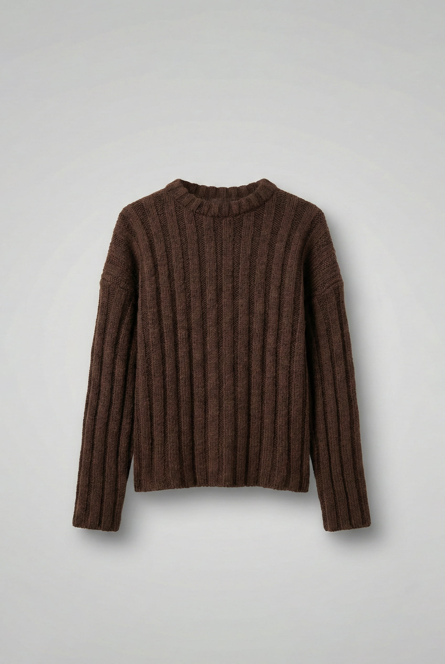 Erkek Oversize Kalın Fitilli Triko Kazak Kahve