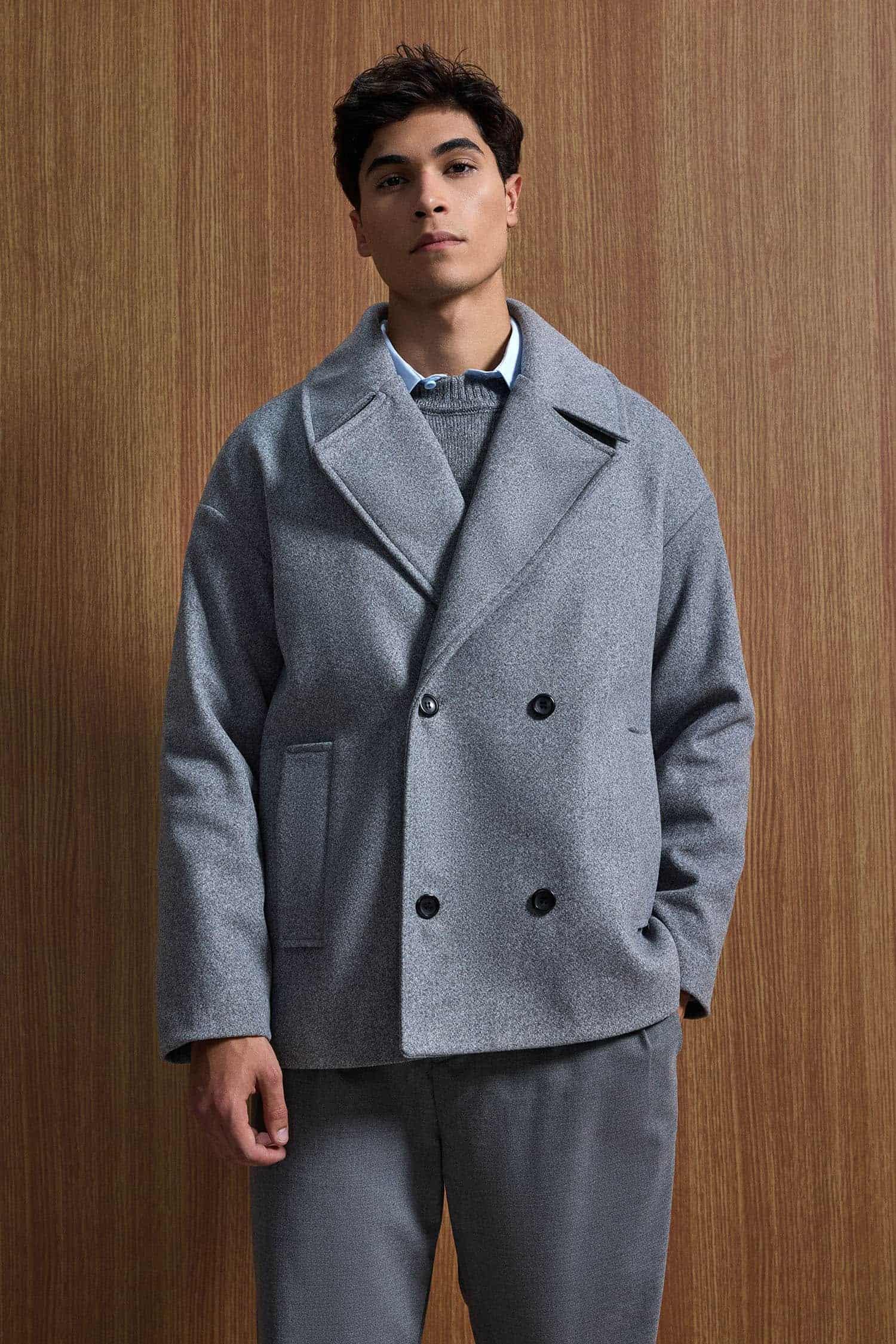 Erkek Oversize Kruvaze Kaban Koyu Gri