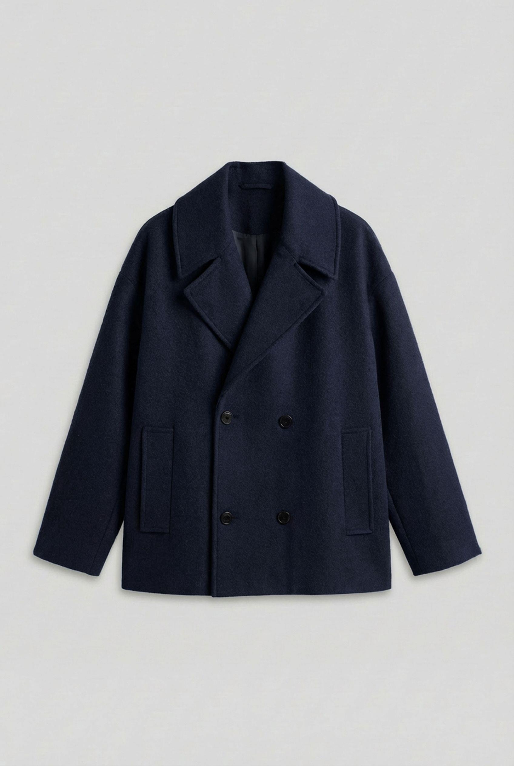 Erkek Oversize Kruvaze Kaban Lacivert