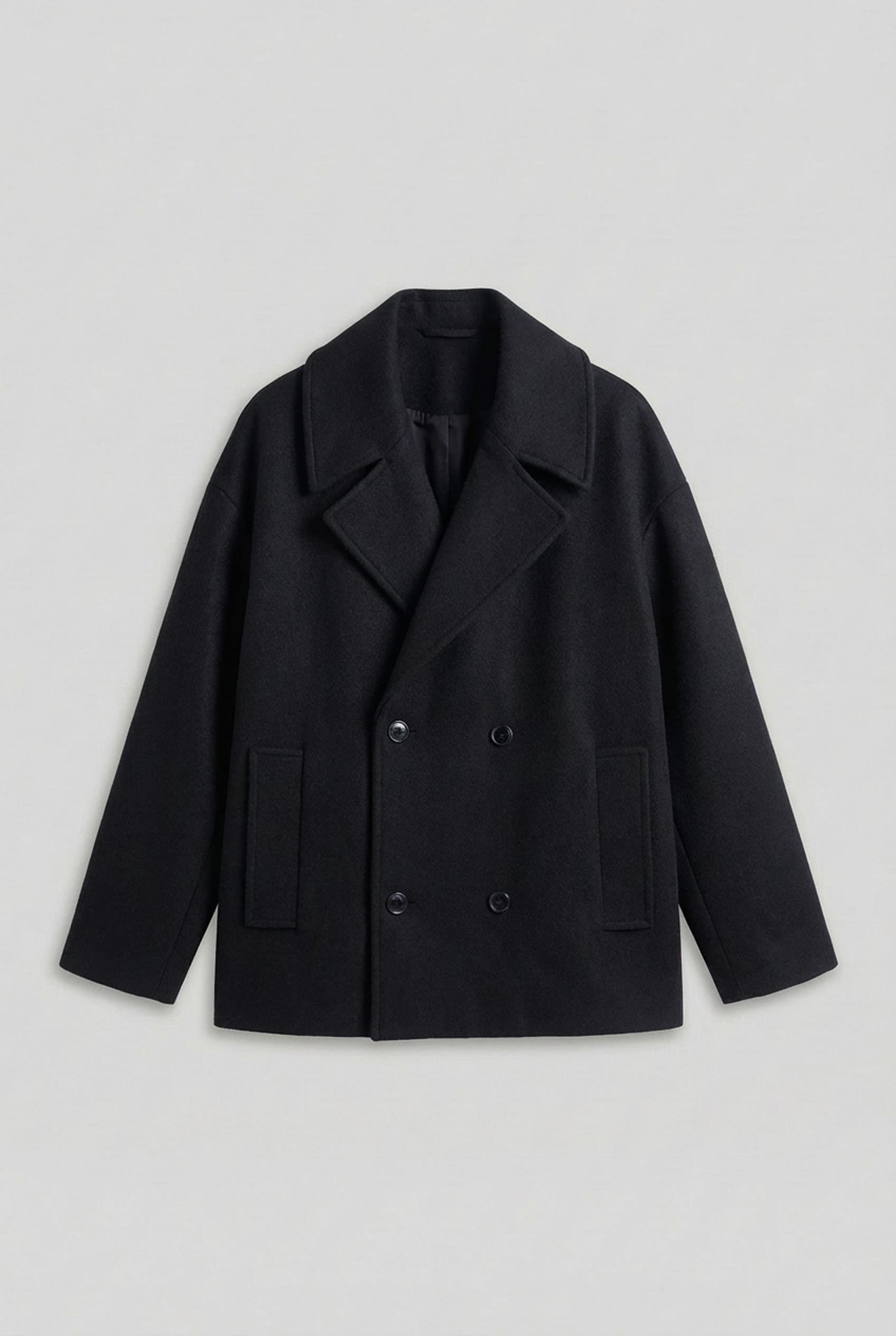 Erkek Oversize Kruvaze Kaban Siyah