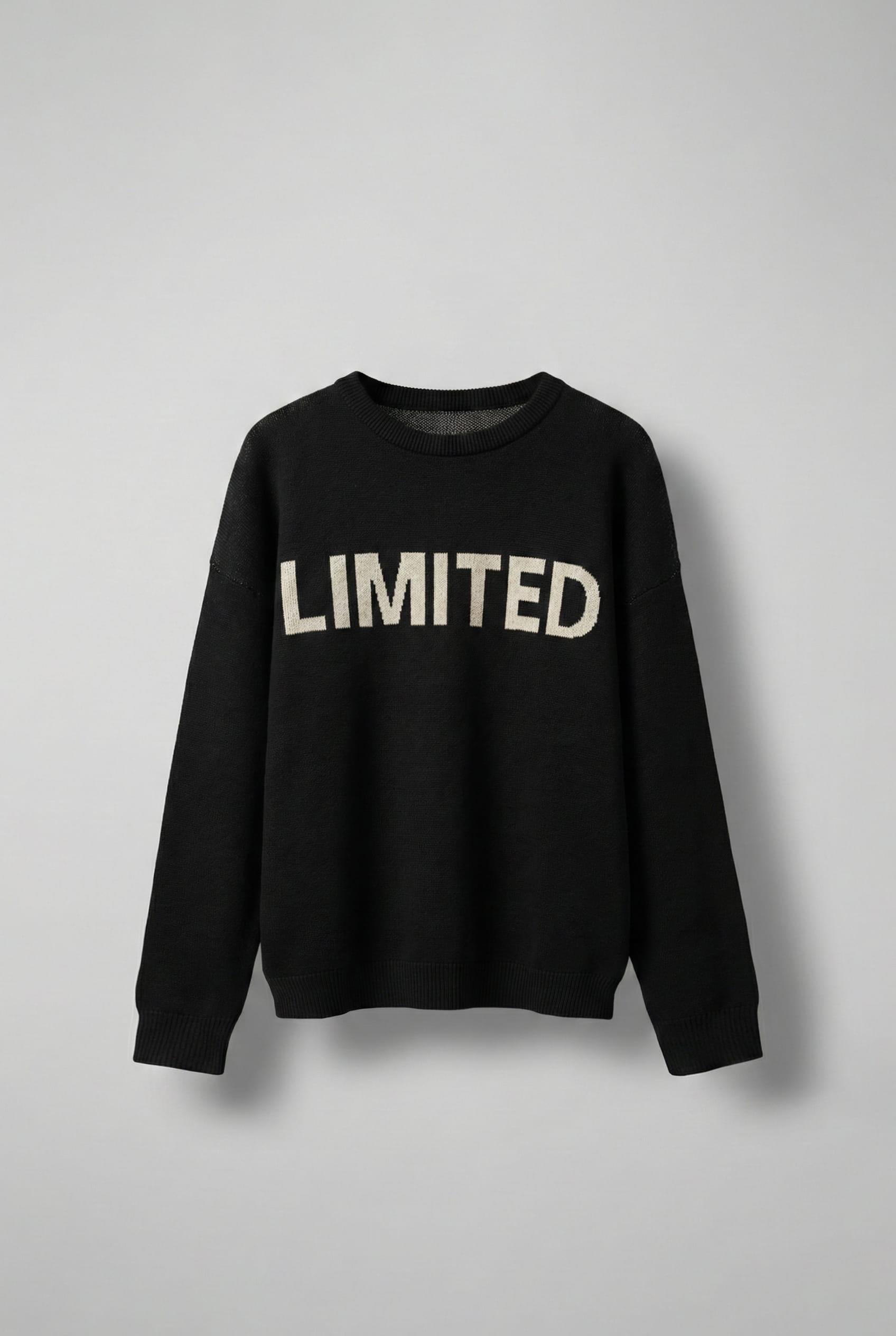 Erkek Oversize Limıted Yazılı Triko Kazak Siyah